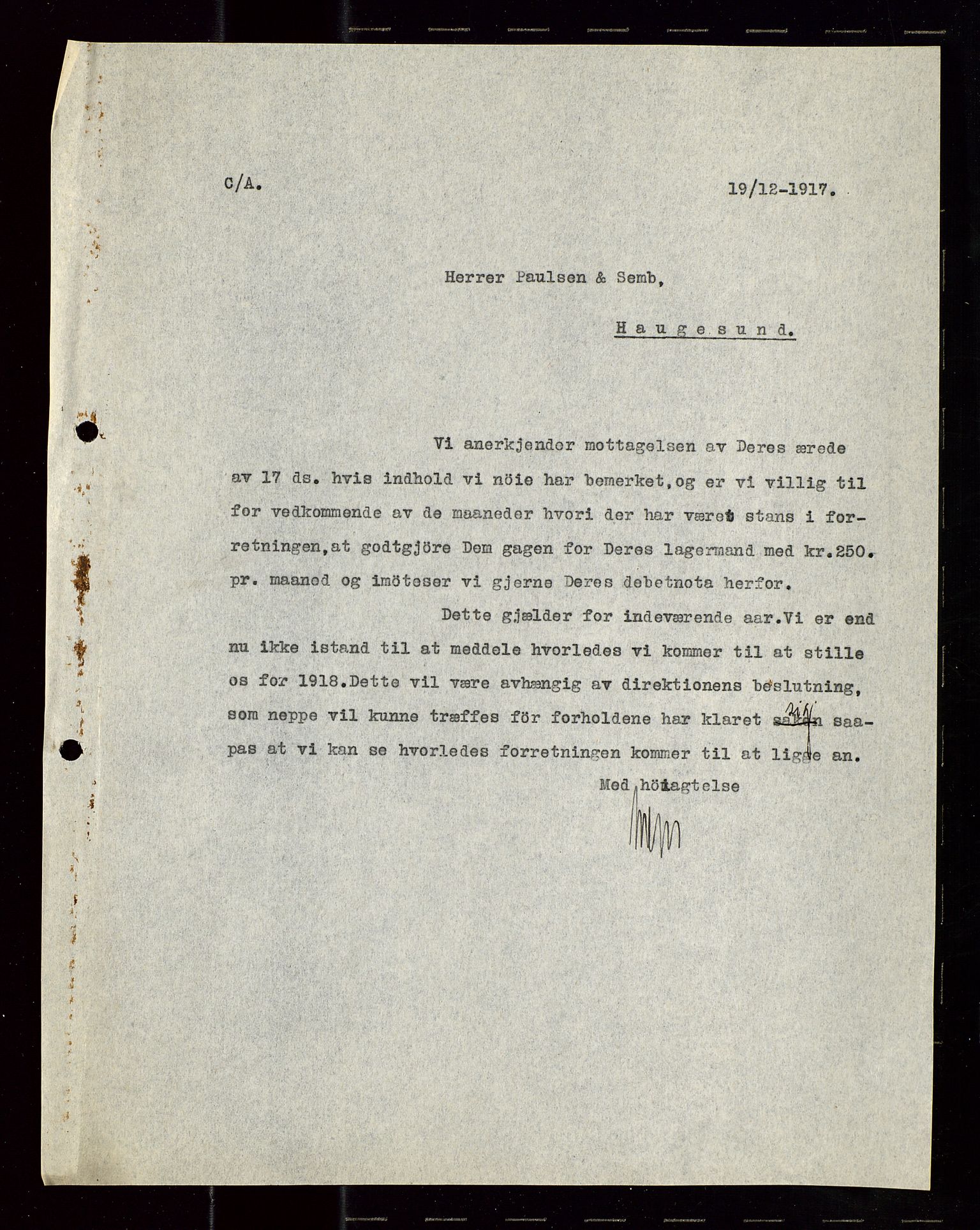 Pa 1521 - A/S Norske Shell, SAST/A-101915/E/Ea/Eaa/L0020: Sjefskorrespondanse, 1917, p. 126