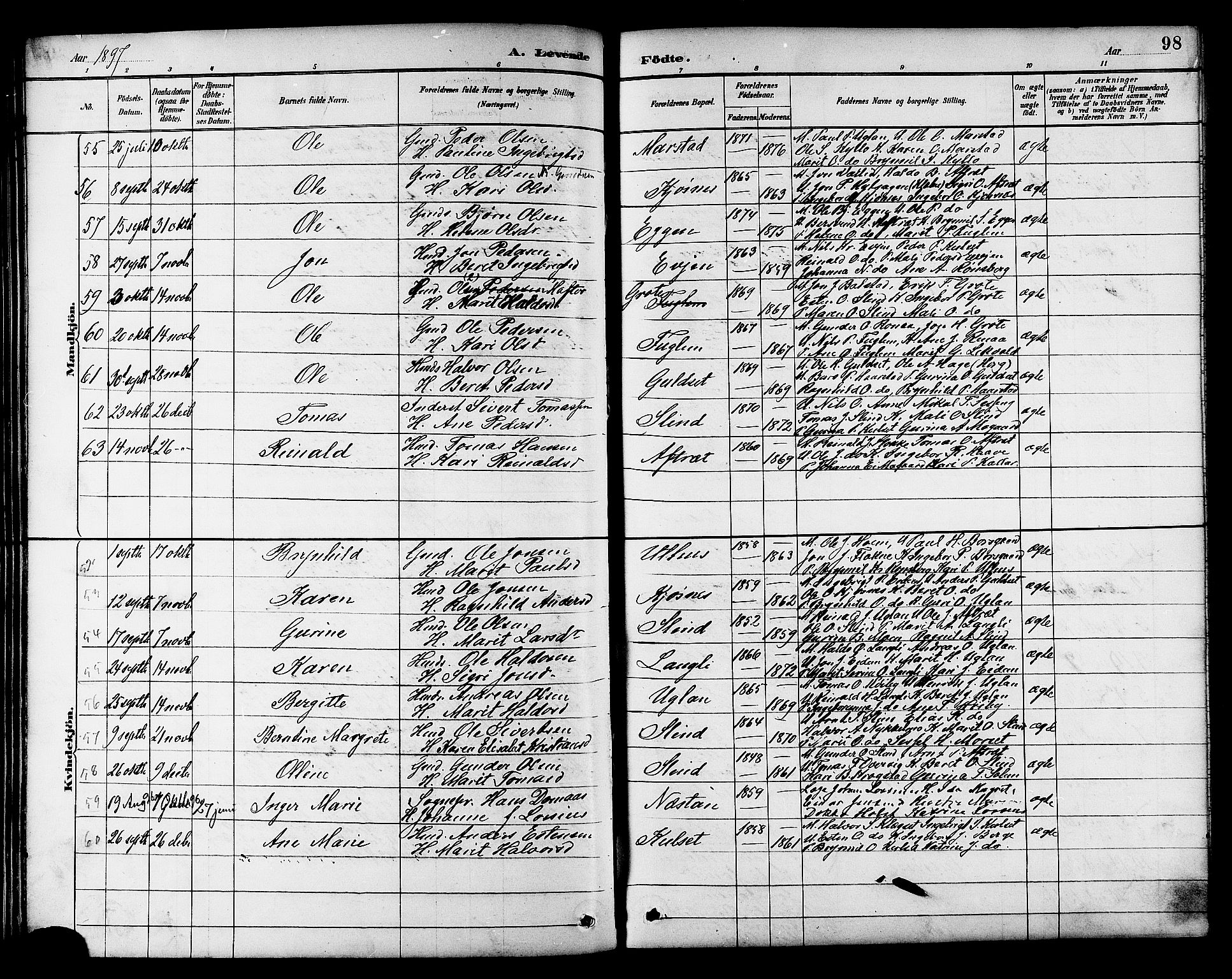 Ministerialprotokoller, klokkerbøker og fødselsregistre - Sør-Trøndelag, AV/SAT-A-1456/695/L1157: Parish register (copy) no. 695C08, 1889-1913, p. 98