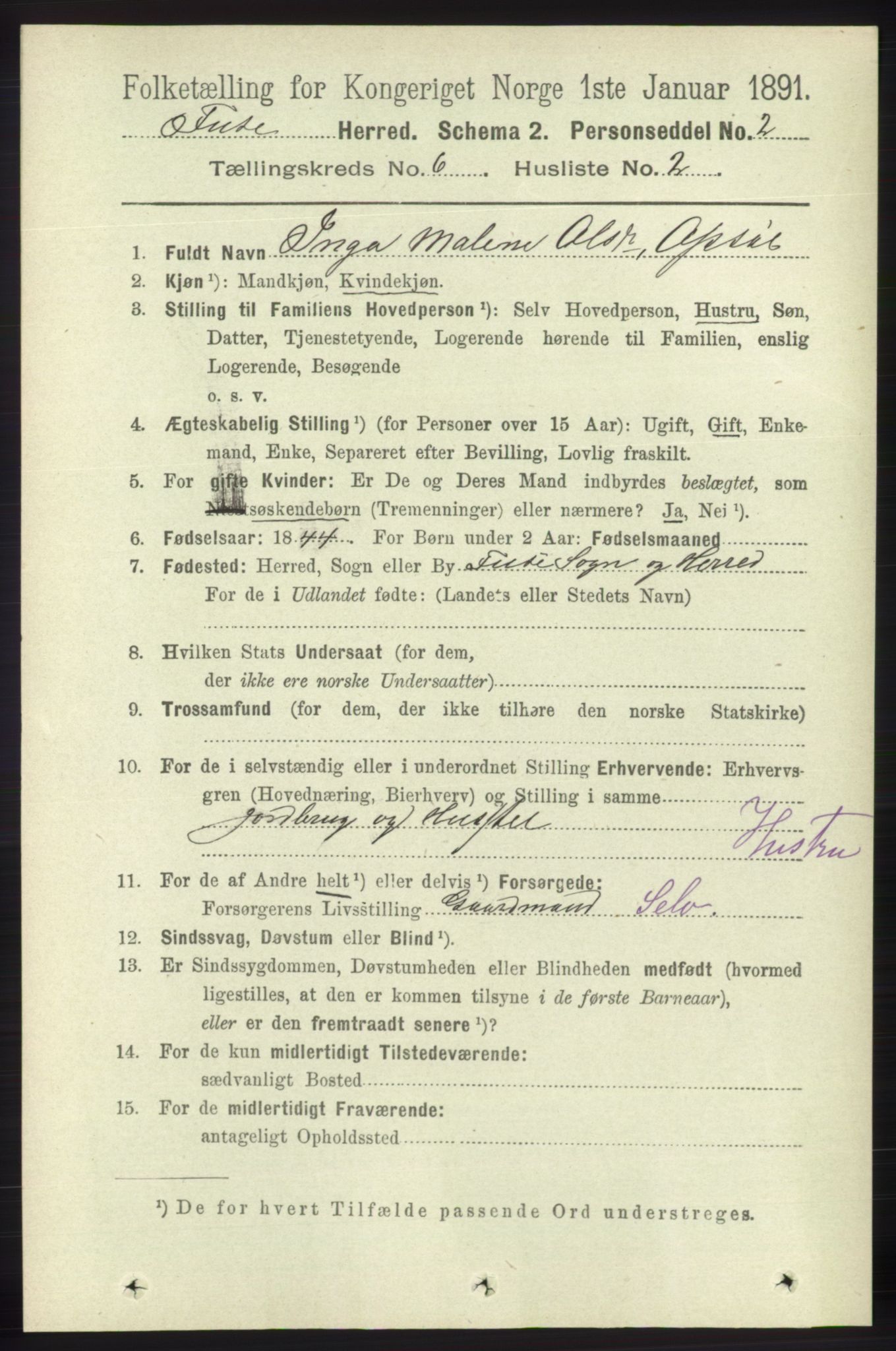 RA, 1891 census for 1241 Fusa, 1891, p. 1085