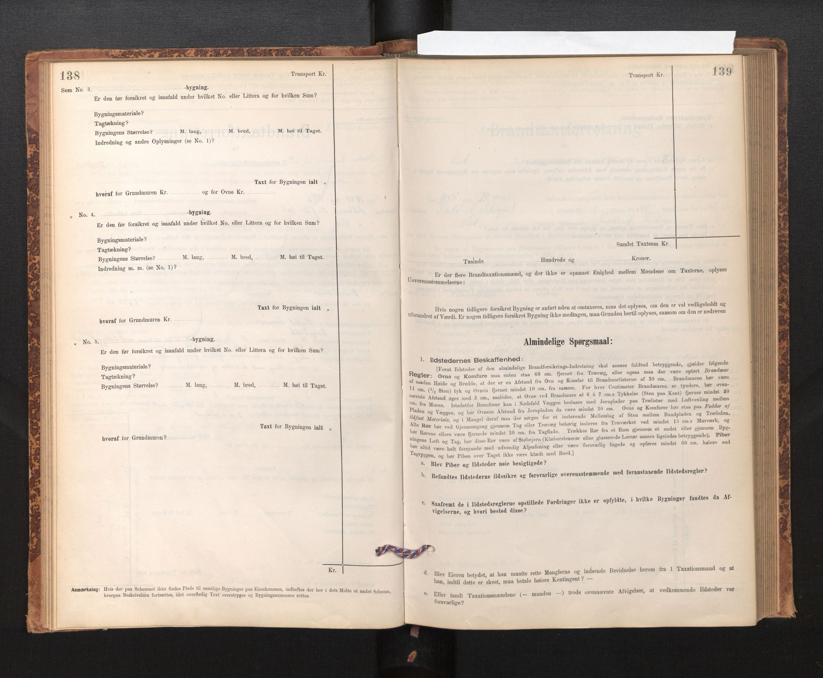 Lensmannen i Vik, SAB/A-30301/0012/L0006: Branntakstprotokoll, skjematakst, 1896-1949, p. 138-139