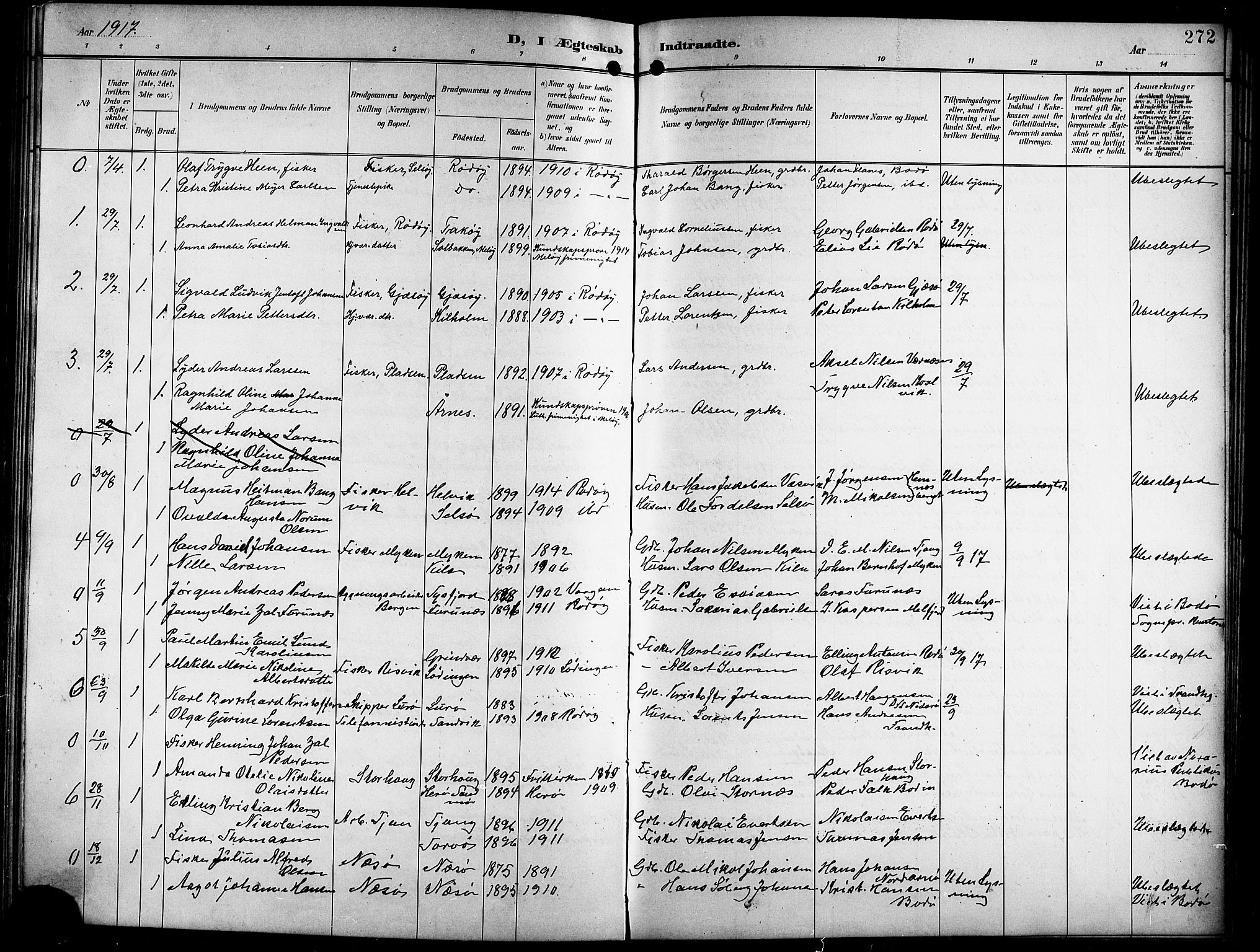 Ministerialprotokoller, klokkerbøker og fødselsregistre - Nordland, SAT/A-1459/841/L0621: Parish register (copy) no. 841C05, 1897-1923, p. 272