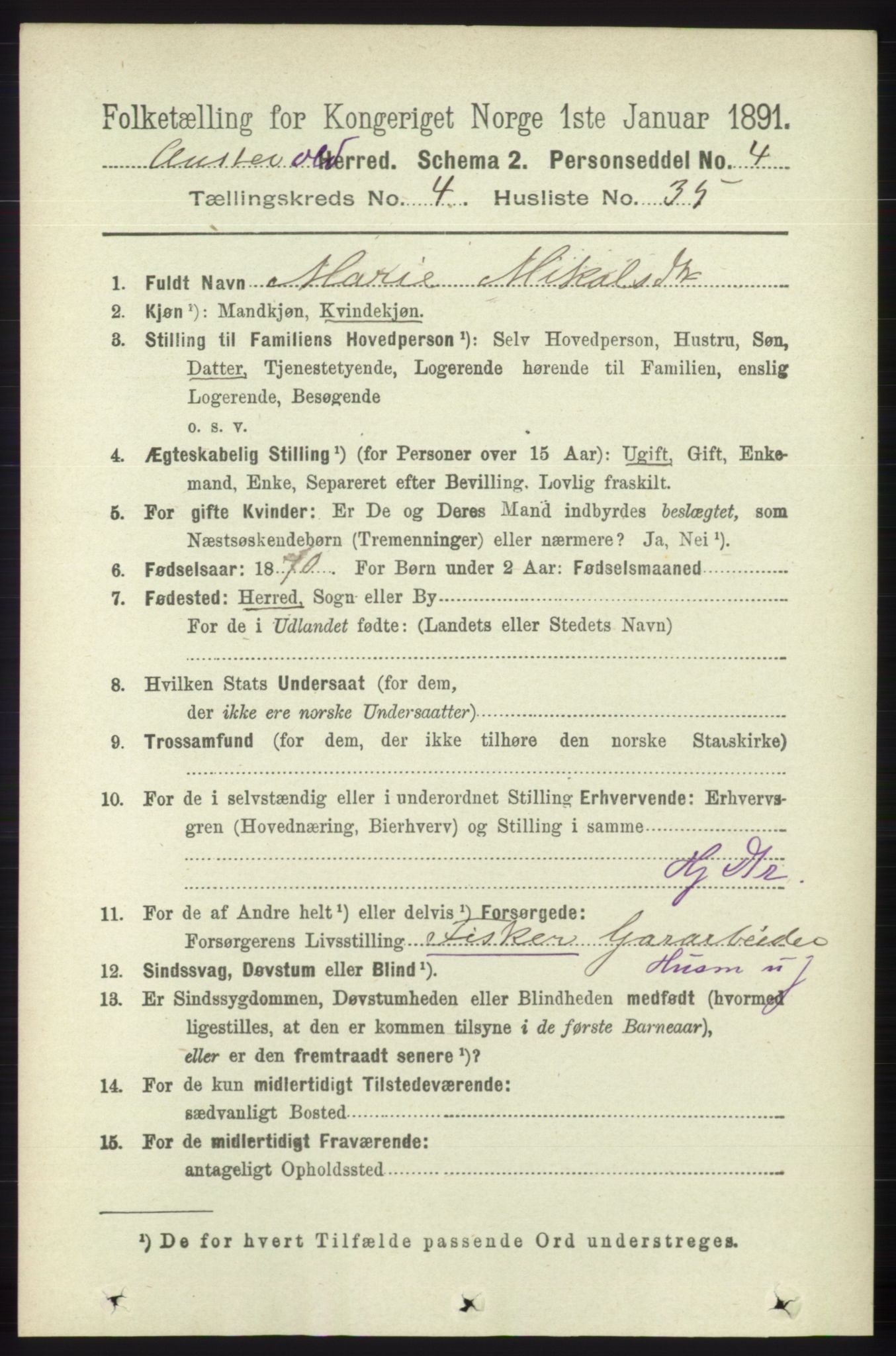 RA, 1891 census for 1244 Austevoll, 1891, p. 1613