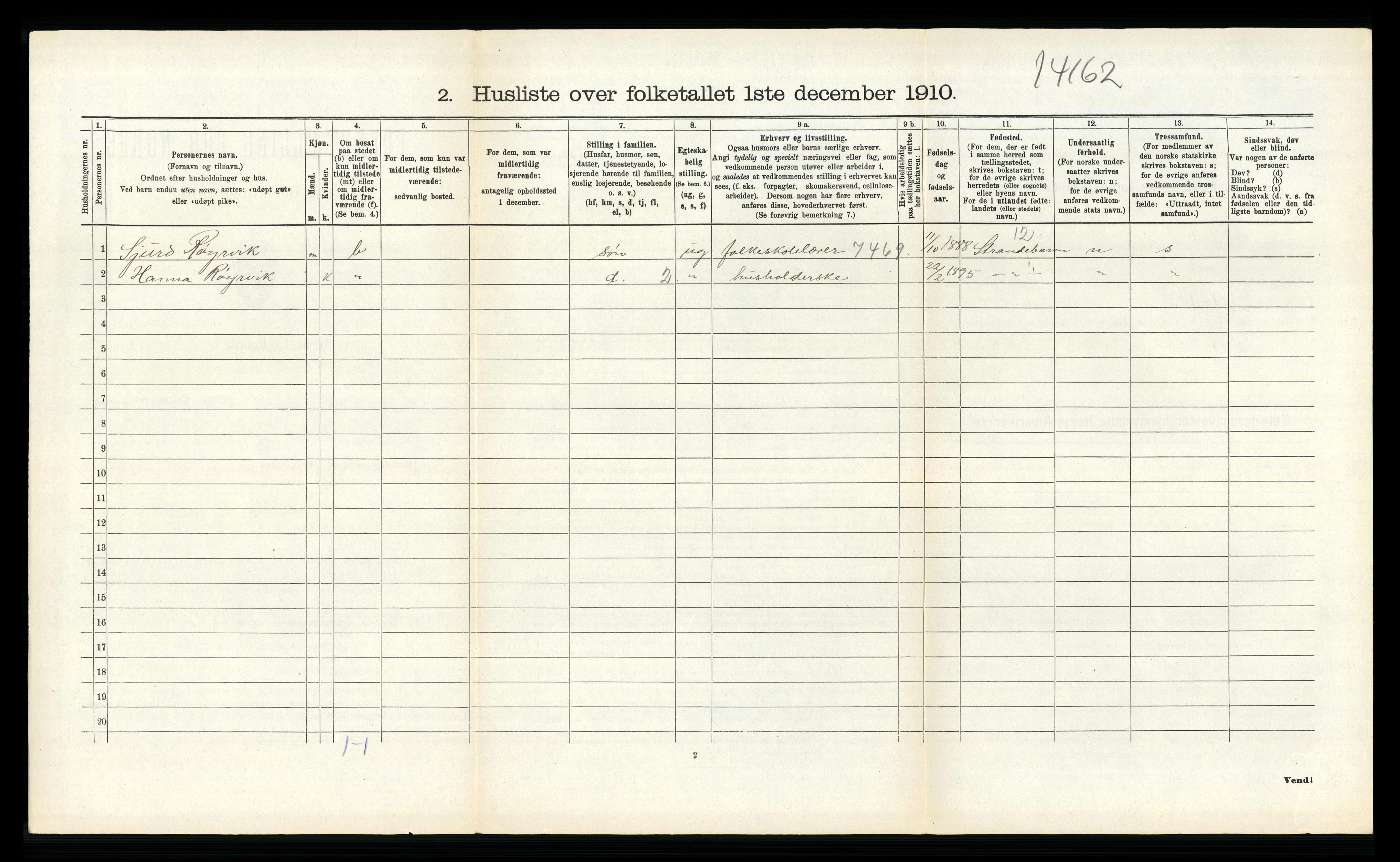 RA, 1910 census for Time, 1910, p. 748