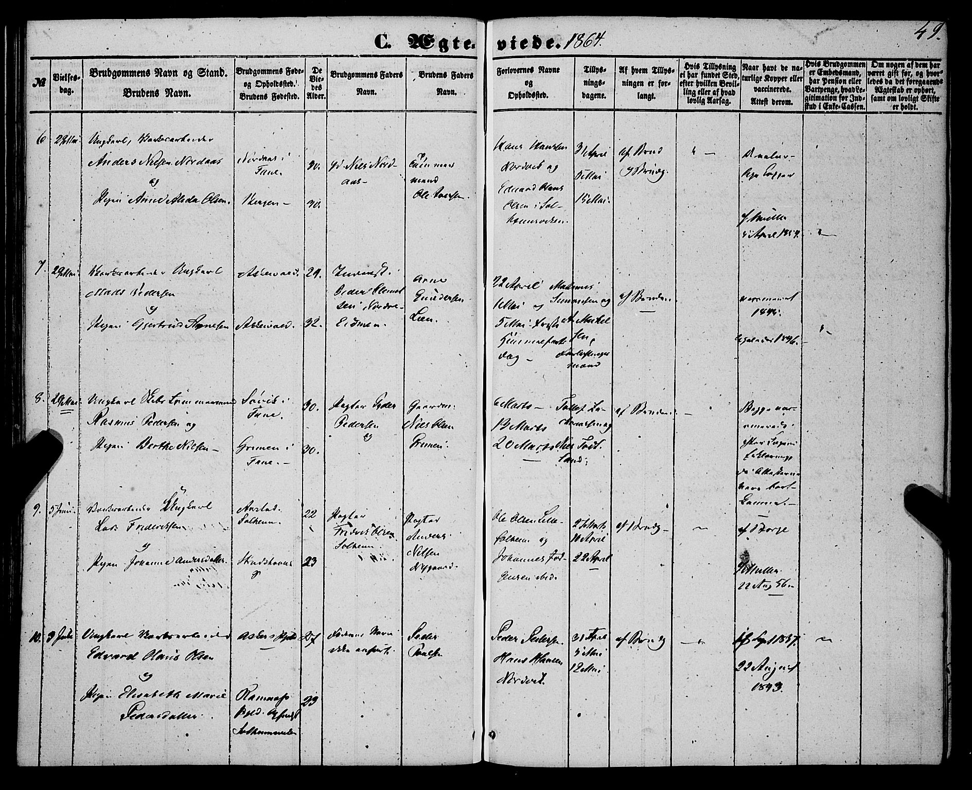St. Jørgens hospital og Årstad sokneprestembete, SAB/A-99934: Parish register (official) no. A 9, 1853-1878, p. 49