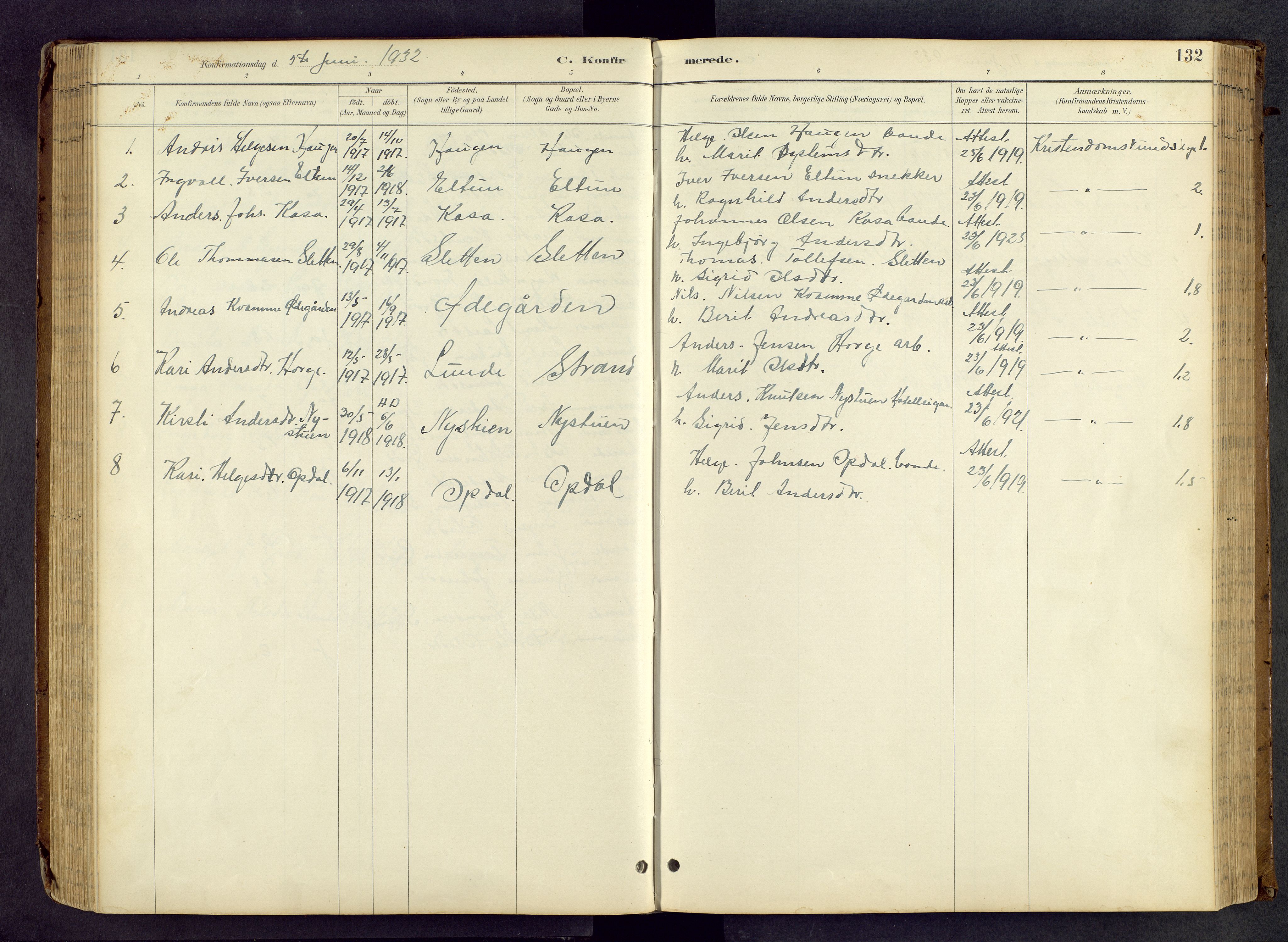 Vang prestekontor, Valdres, SAH/PREST-140/H/Hb/L0005: Parish register (copy) no. 5, 1889-1945, p. 132