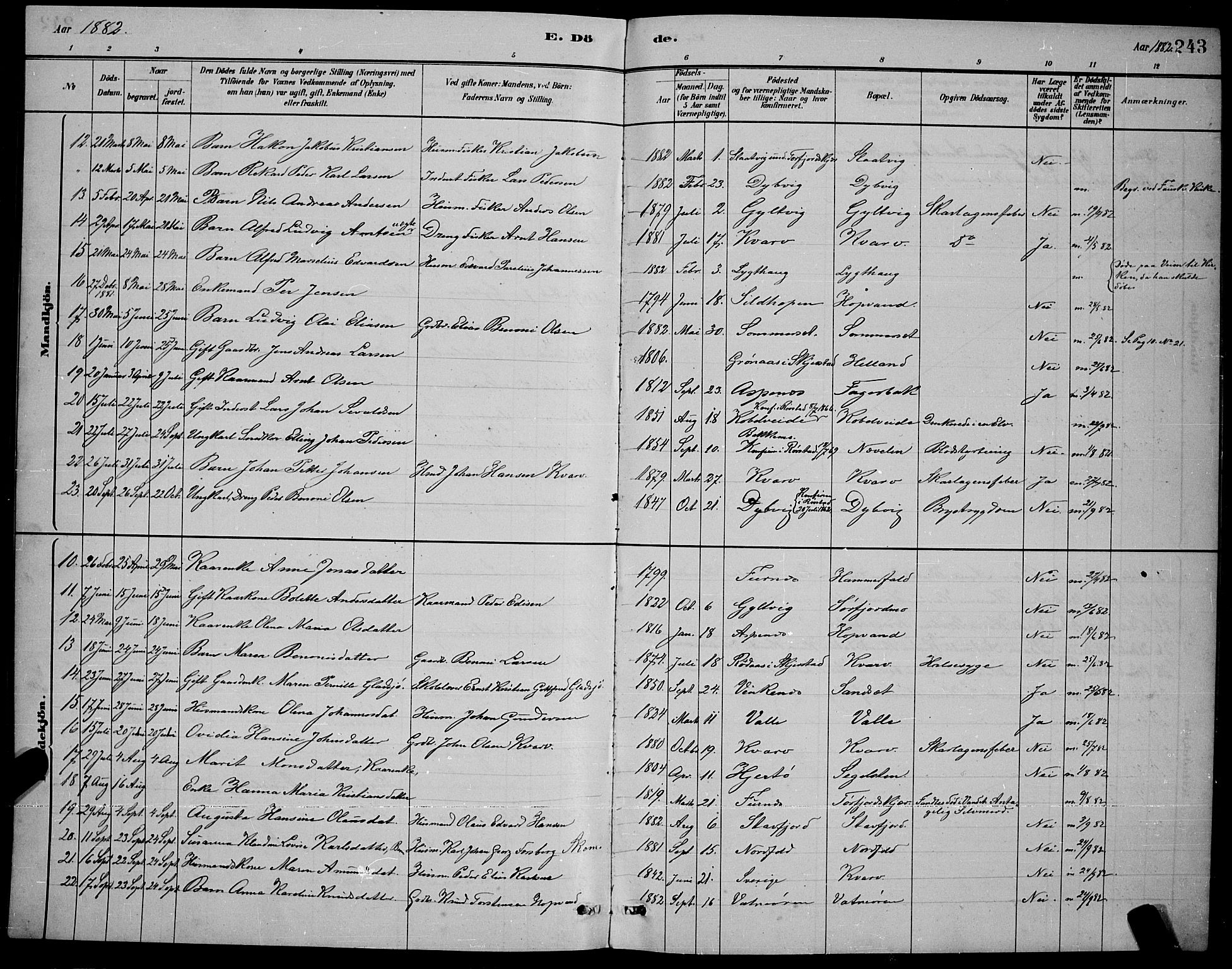 Ministerialprotokoller, klokkerbøker og fødselsregistre - Nordland, AV/SAT-A-1459/853/L0772: Parish register (official) no. 853A11, 1881-1900, p. 243