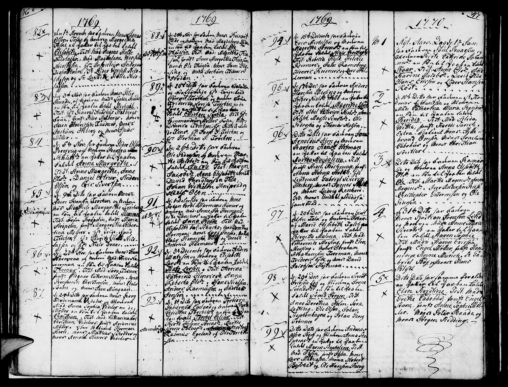 Nykirken Sokneprestembete, AV/SAB-A-77101/H/Haa/L0004: Parish register (official) no. A 4, 1765-1775, p. 46-47