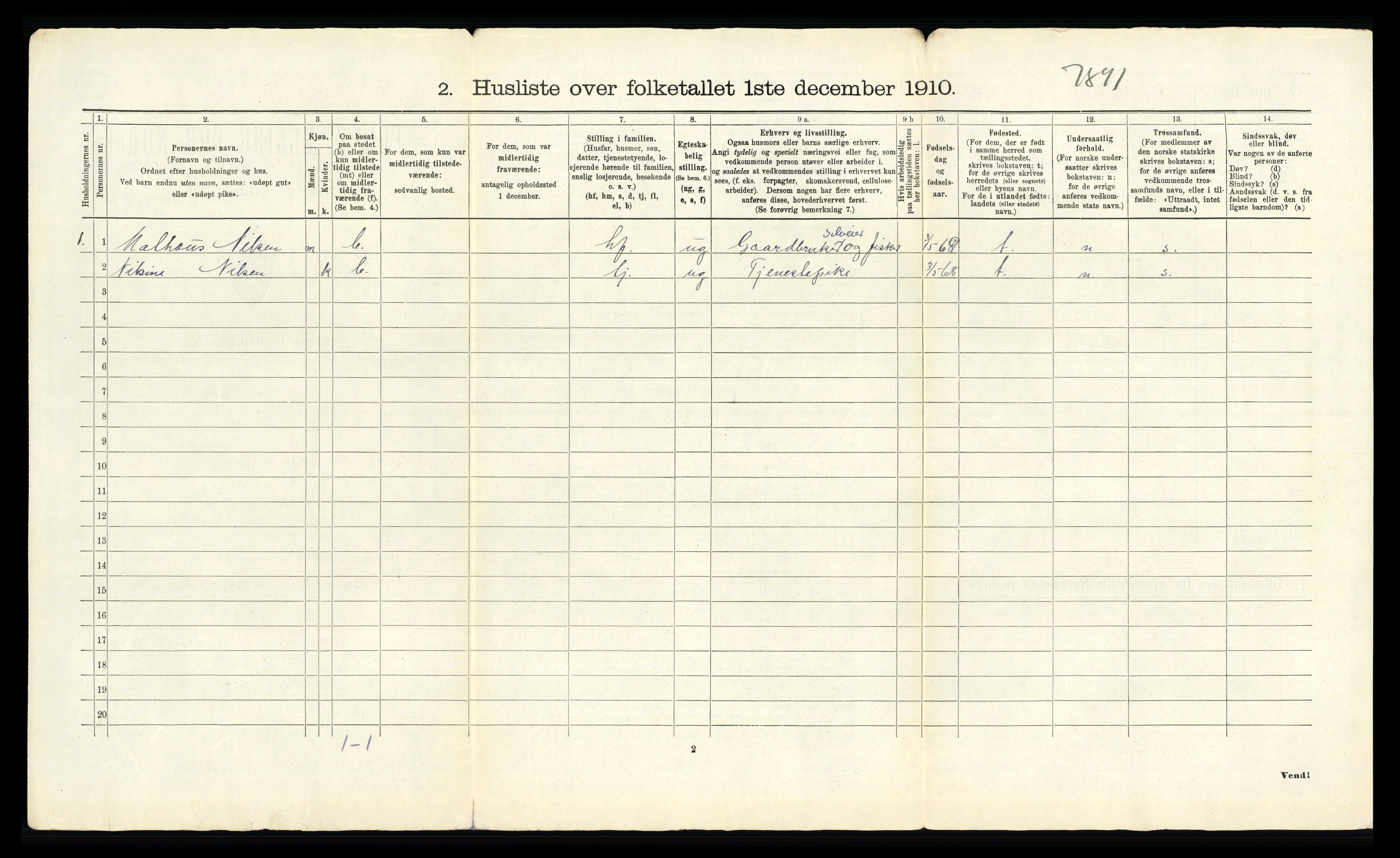 RA, 1910 census for Stamnes, 1910, p. 45