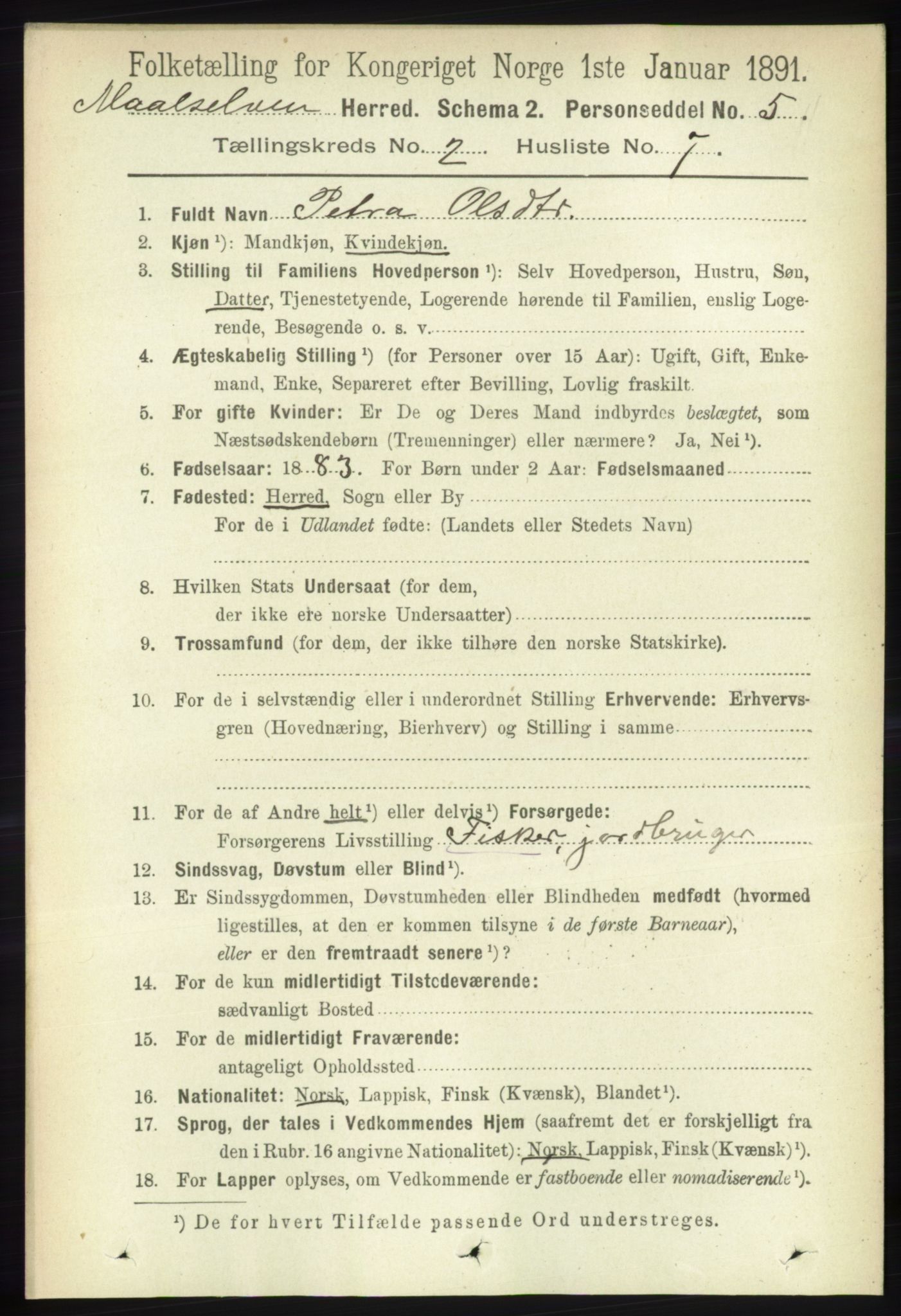 RA, 1891 census for 1924 Målselv, 1891, p. 333