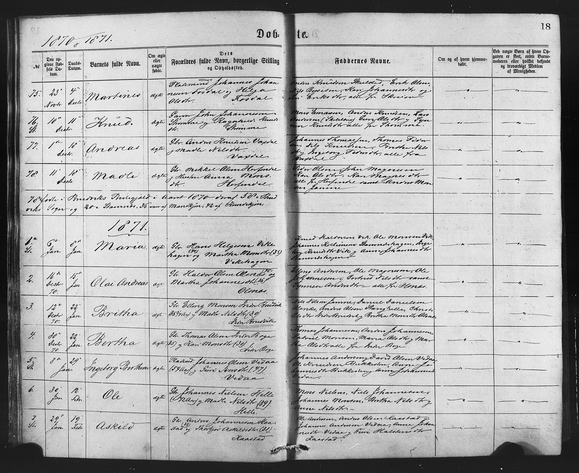 Bruvik Sokneprestembete, SAB/A-74701/H/Haa: Parish register (official) no. A 1, 1869-1877, p. 18