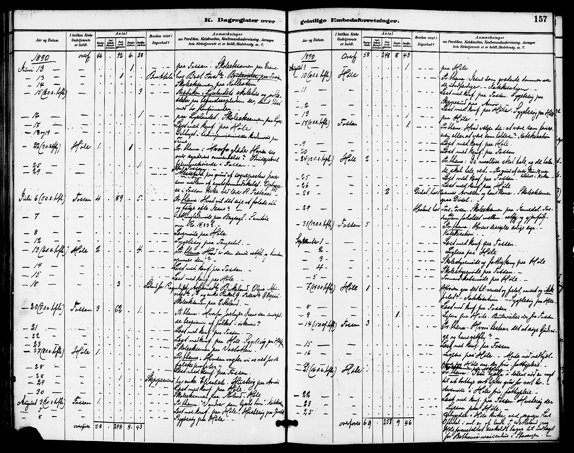 Høgsfjord sokneprestkontor, AV/SAST-A-101624/H/Ha/Haa/L0005: Parish register (official) no. A 5, 1885-1897, p. 157