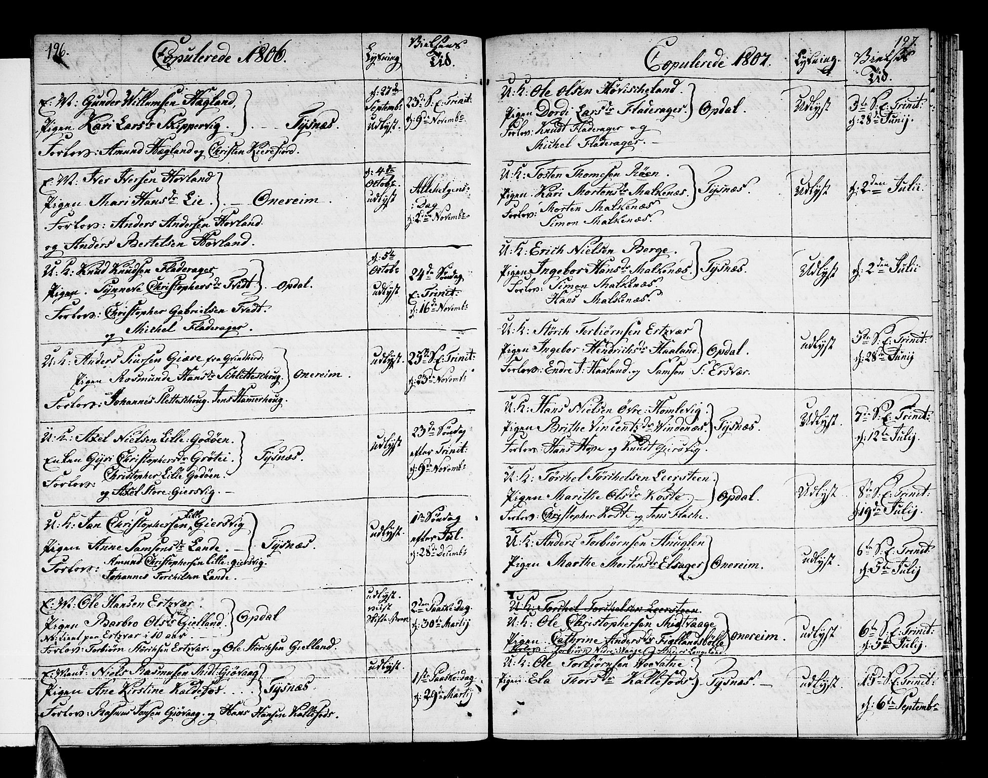 Tysnes sokneprestembete, SAB/A-78601/H/Haa: Parish register (official) no. A 6, 1804-1816, p. 196-197