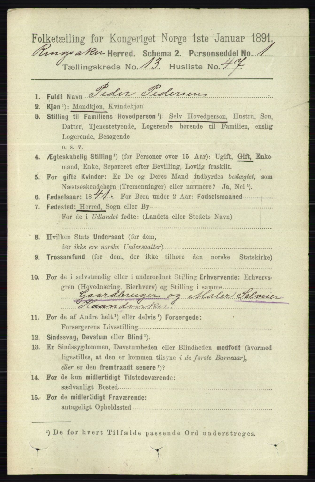 RA, 1891 census for 0412 Ringsaker, 1891, p. 7461