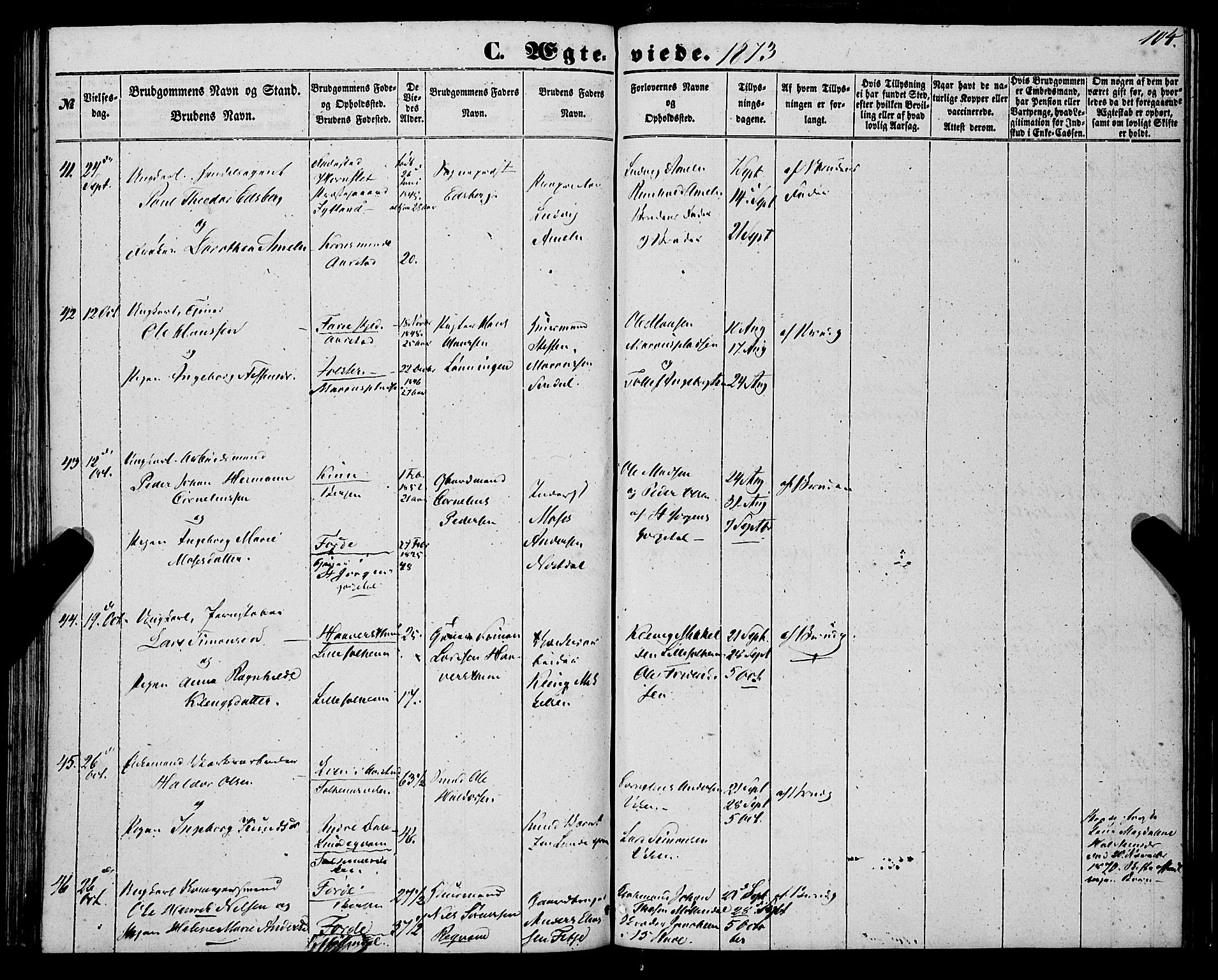 St. Jørgens hospital og Årstad sokneprestembete, AV/SAB-A-99934: Parish register (official) no. A 9, 1853-1878, p. 104