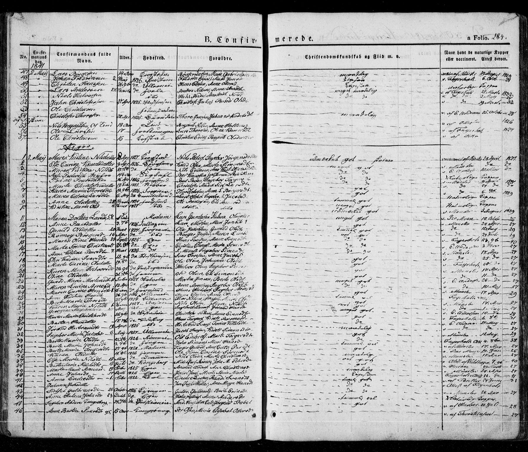 Eiker kirkebøker, AV/SAKO-A-4/G/Ga/L0002: Parish register (copy) no. I 2, 1832-1856, p. 284