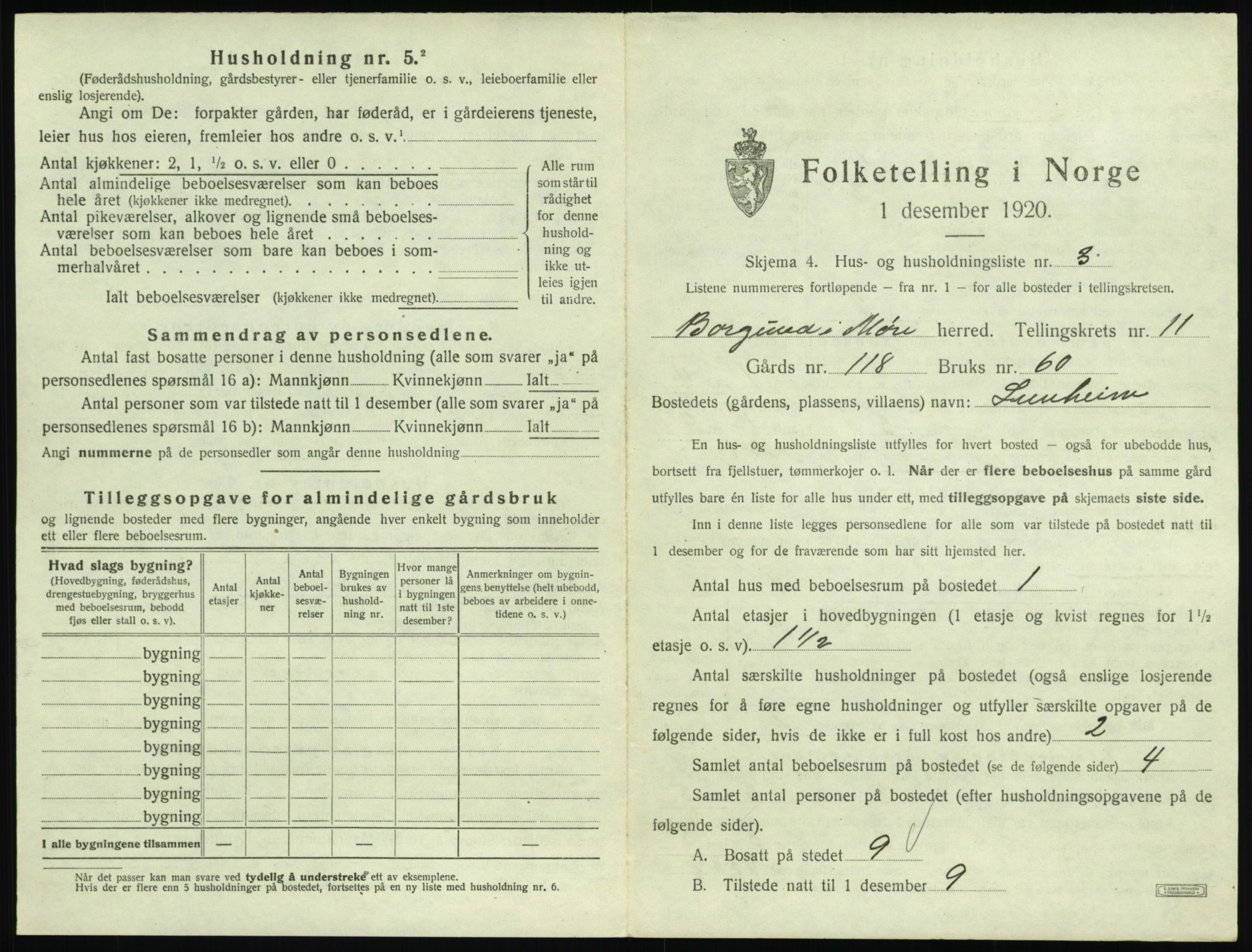 SAT, 1920 census for Borgund, 1920, p. 1122