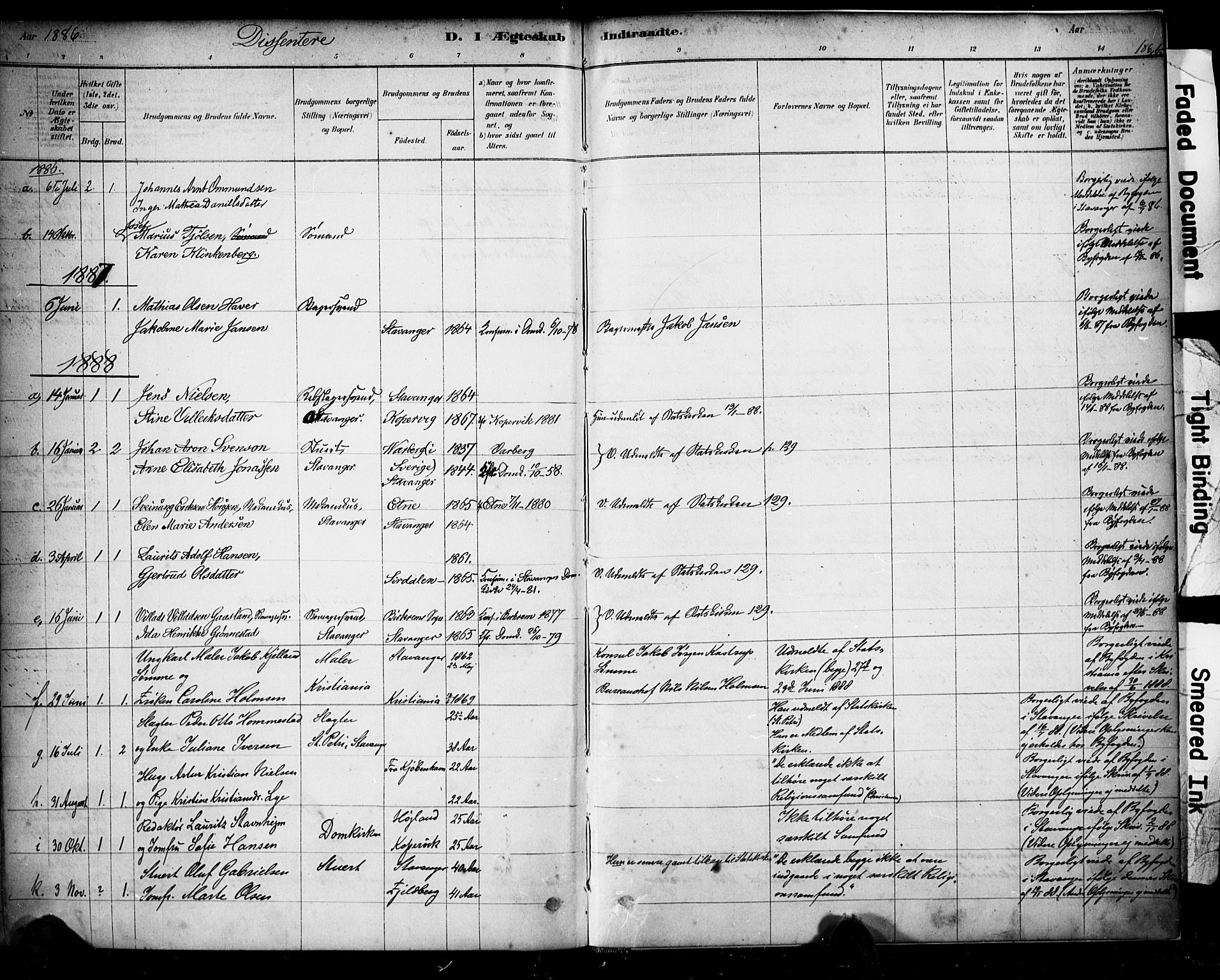 Domkirken sokneprestkontor, SAST/A-101812/001/30/30BA/L0029: Parish register (official) no. A 28, 1878-1904, p. 186b