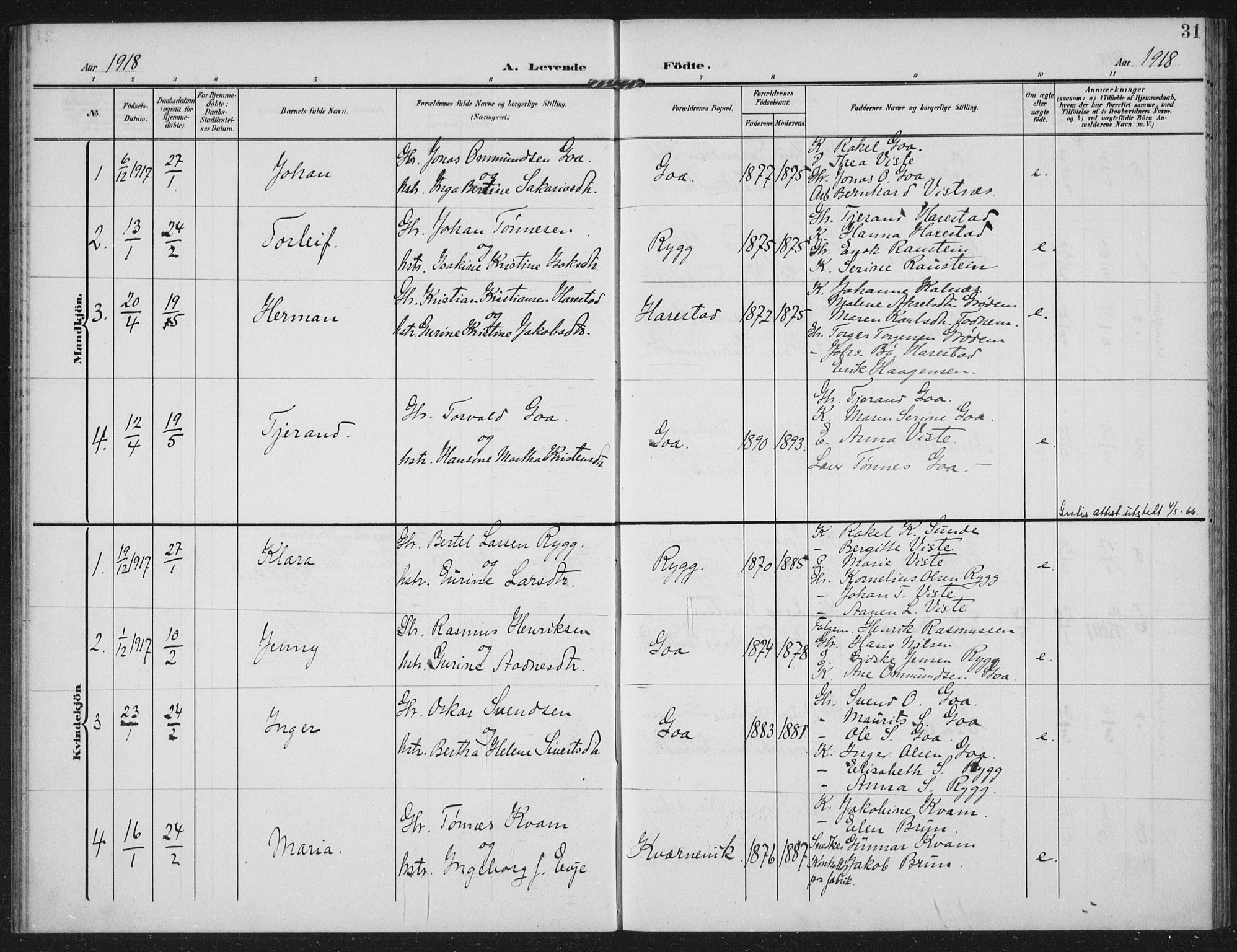 Hetland sokneprestkontor, AV/SAST-A-101826/30/30BA: Parish register (official) no. A 14, 1905-1919, p. 31