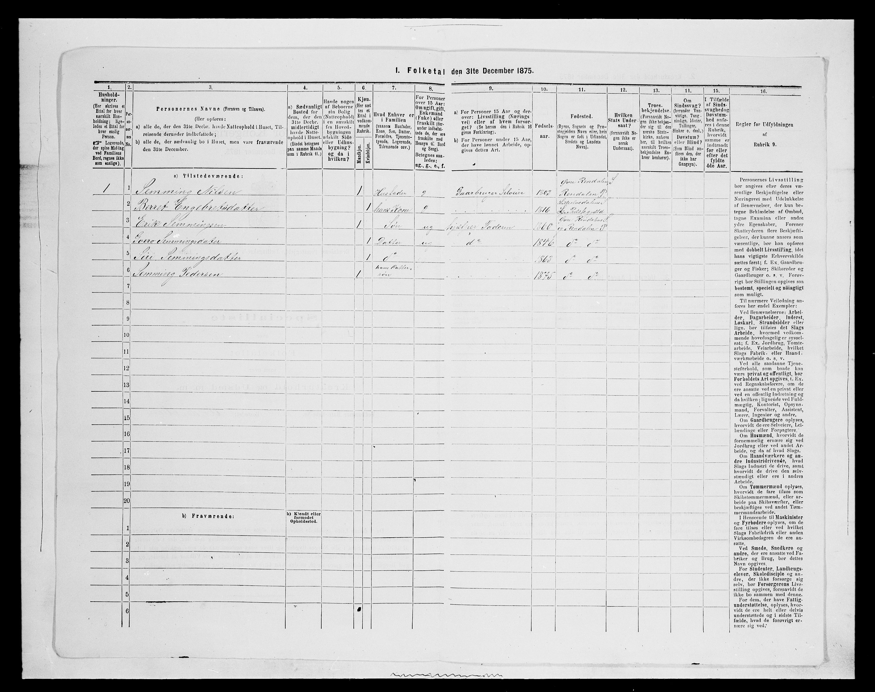 SAH, 1875 census for 0432P Rendalen, 1875, p. 814