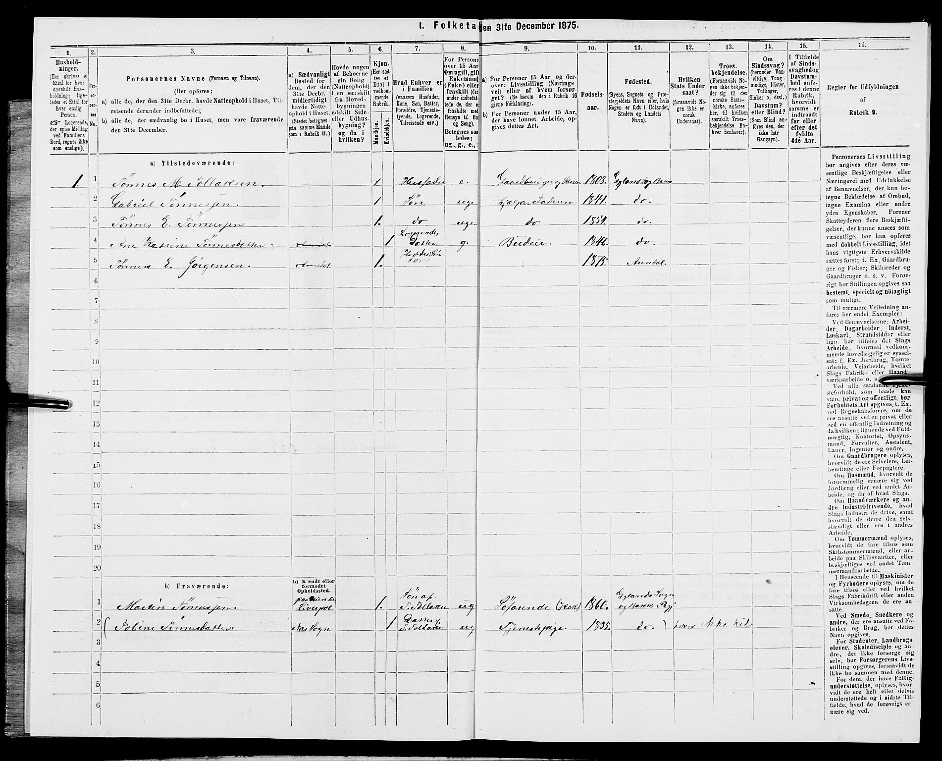 SAK, 1875 census for 1045P Bakke, 1875, p. 783