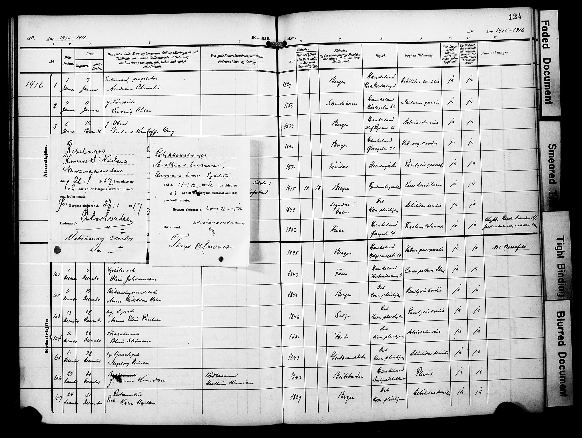 Bergen kommunale pleiehjem - stiftelsespresten, AV/SAB-A-100281: Parish register (official) no. A 6, 1908-1920, p. 124