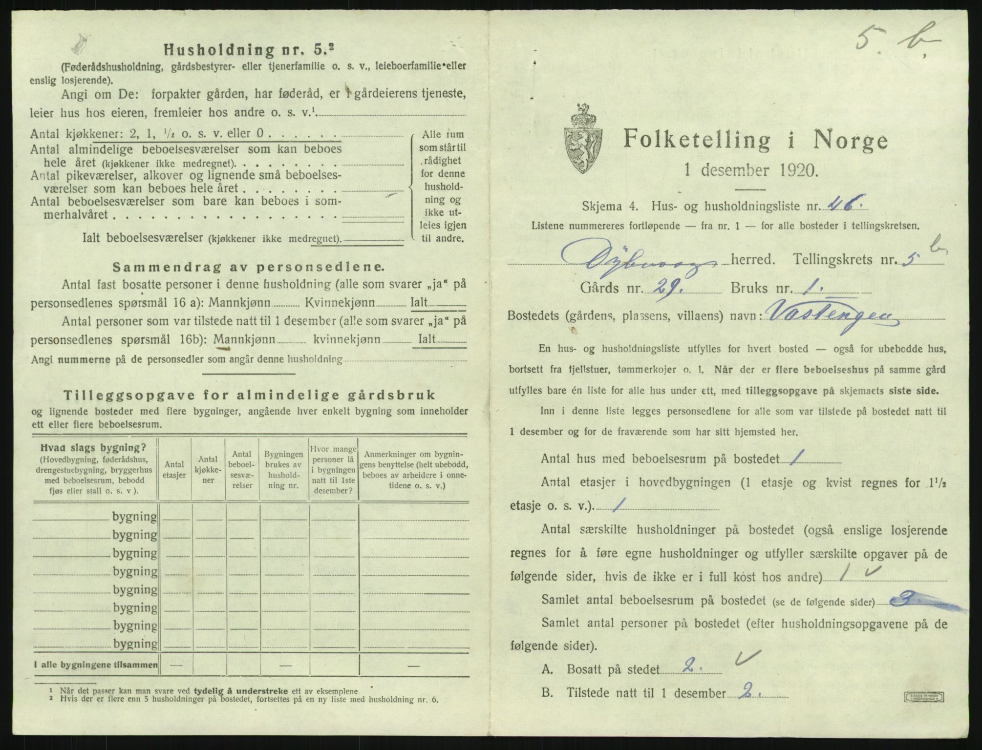 SAK, 1920 census for Dypvåg, 1920, p. 997