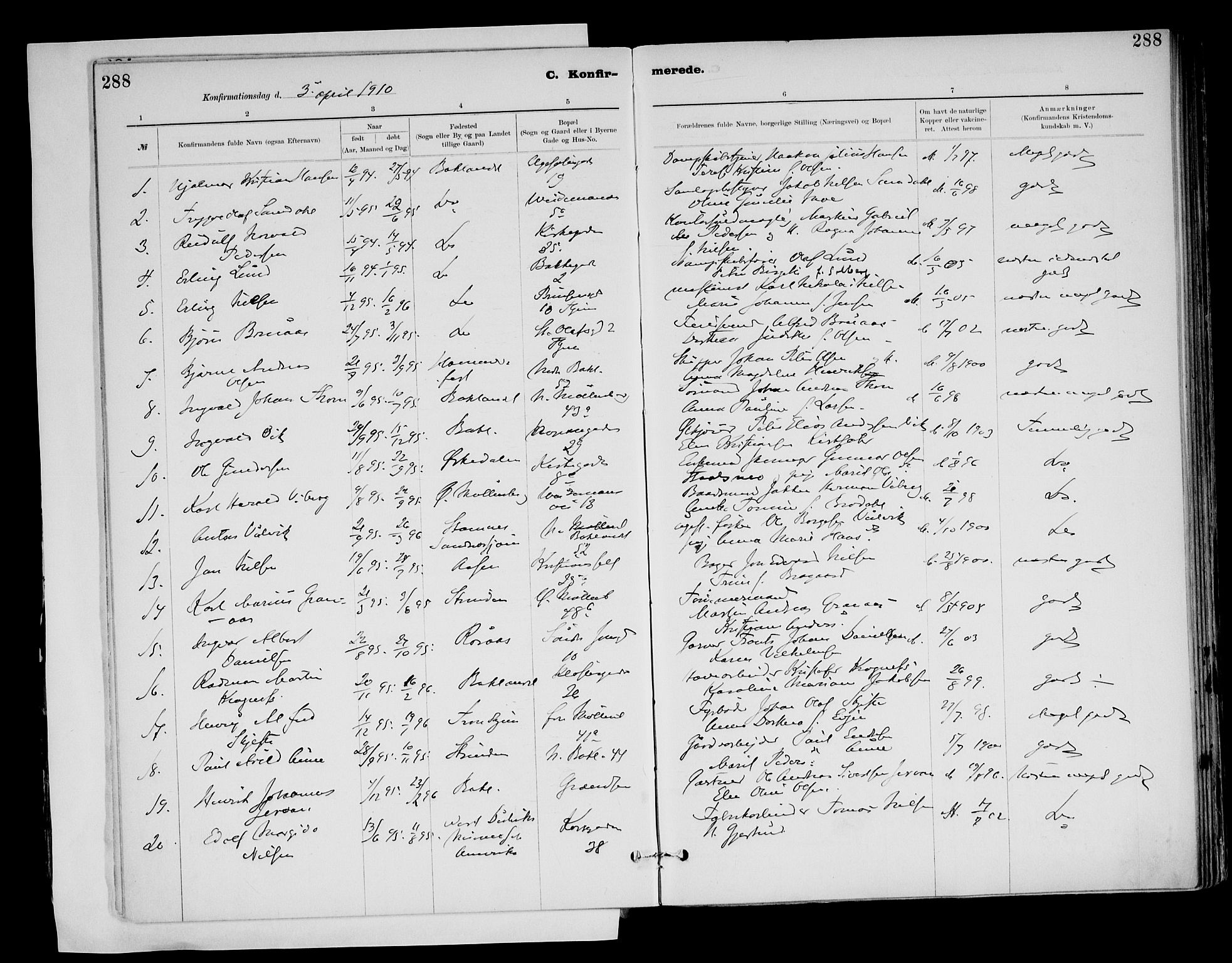 Ministerialprotokoller, klokkerbøker og fødselsregistre - Sør-Trøndelag, AV/SAT-A-1456/604/L0203: Parish register (official) no. 604A23, 1908-1916, p. 288