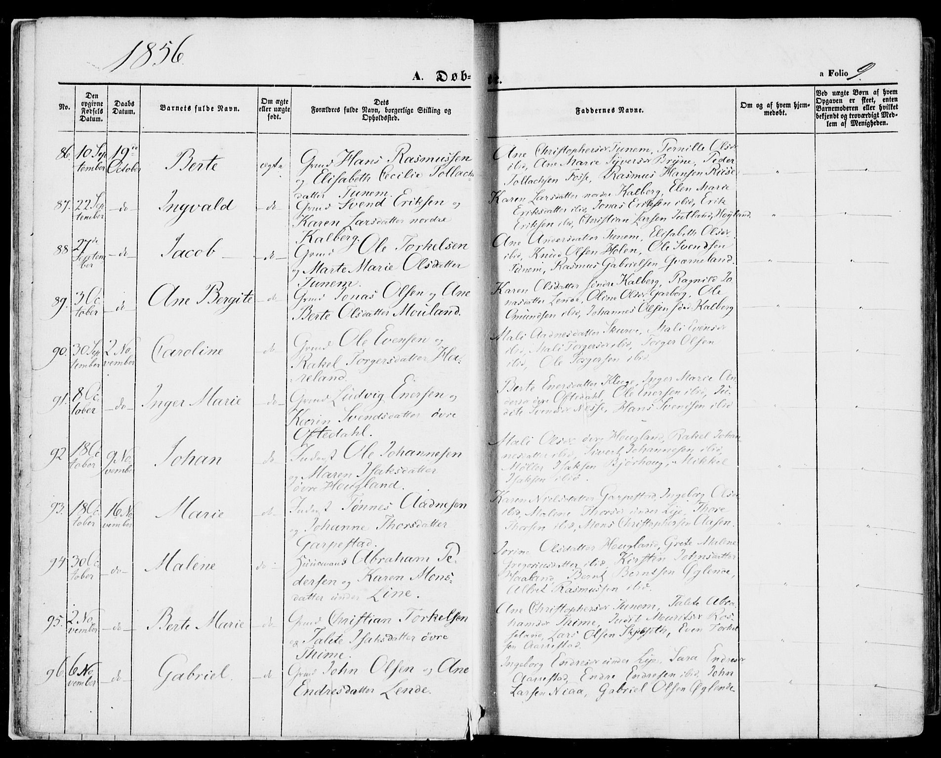 Lye sokneprestkontor, SAST/A-101794/001/30BA/L0007: Parish register (official) no. A 6, 1856-1871, p. 9