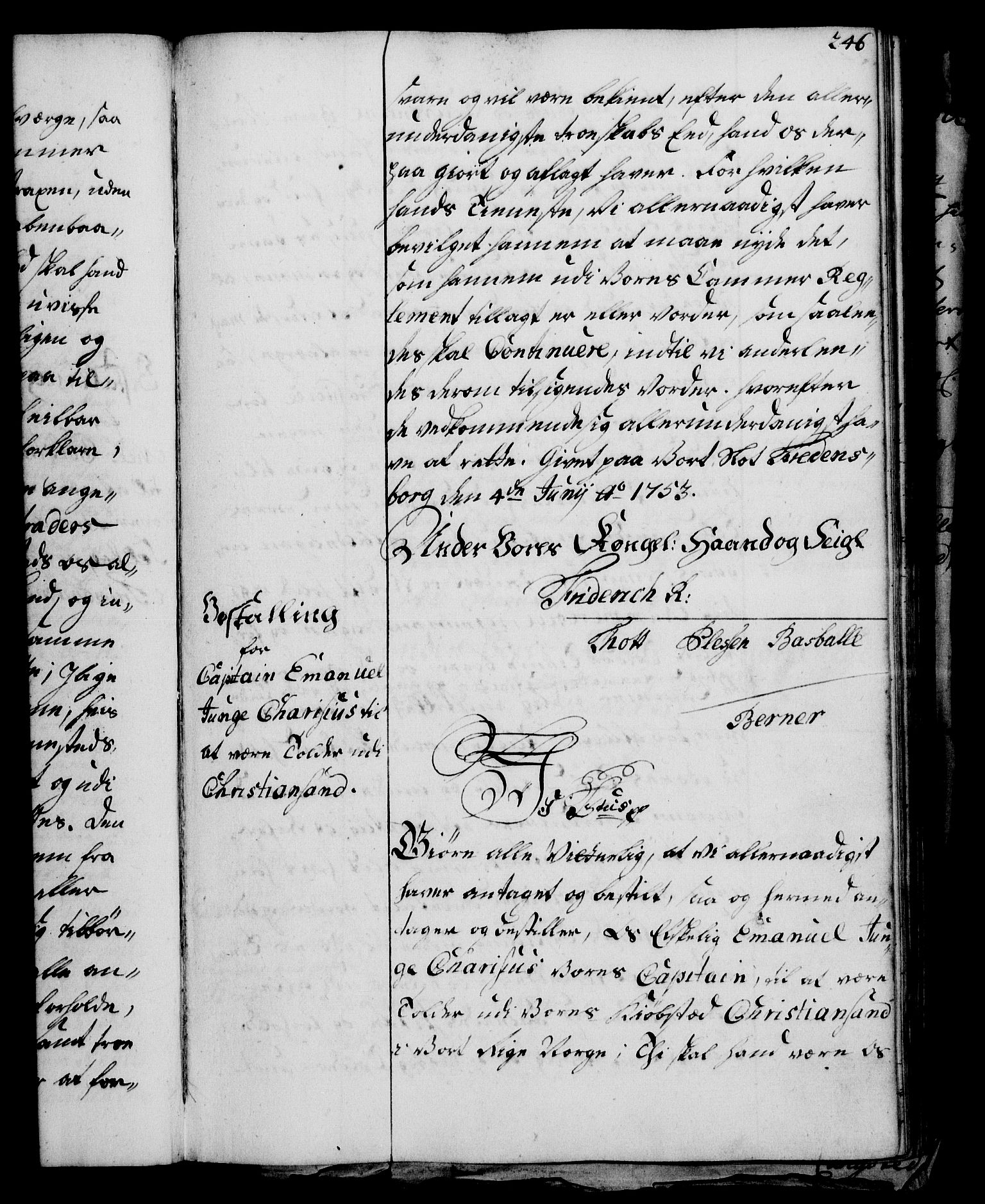 Rentekammeret, Kammerkanselliet, RA/EA-3111/G/Gg/Gge/L0003: Norsk bestallingsprotokoll med register (merket RK 53.27), 1745-1761, p. 246