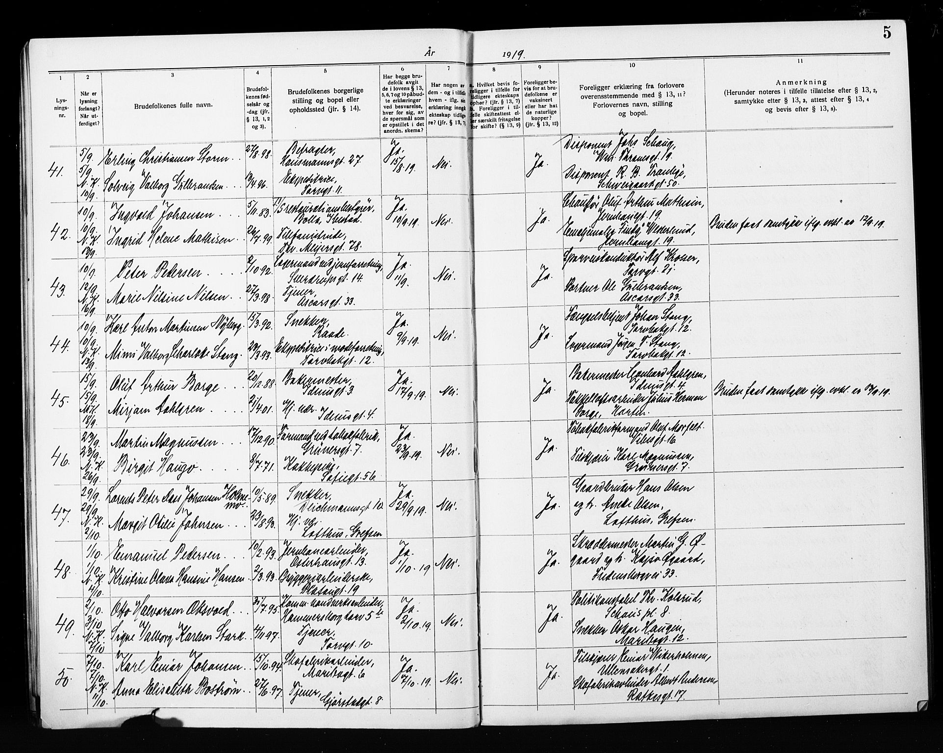Jakob prestekontor Kirkebøker, AV/SAO-A-10850/H/Ha/L0003: Banns register no. 3, 1919-1931, p. 5