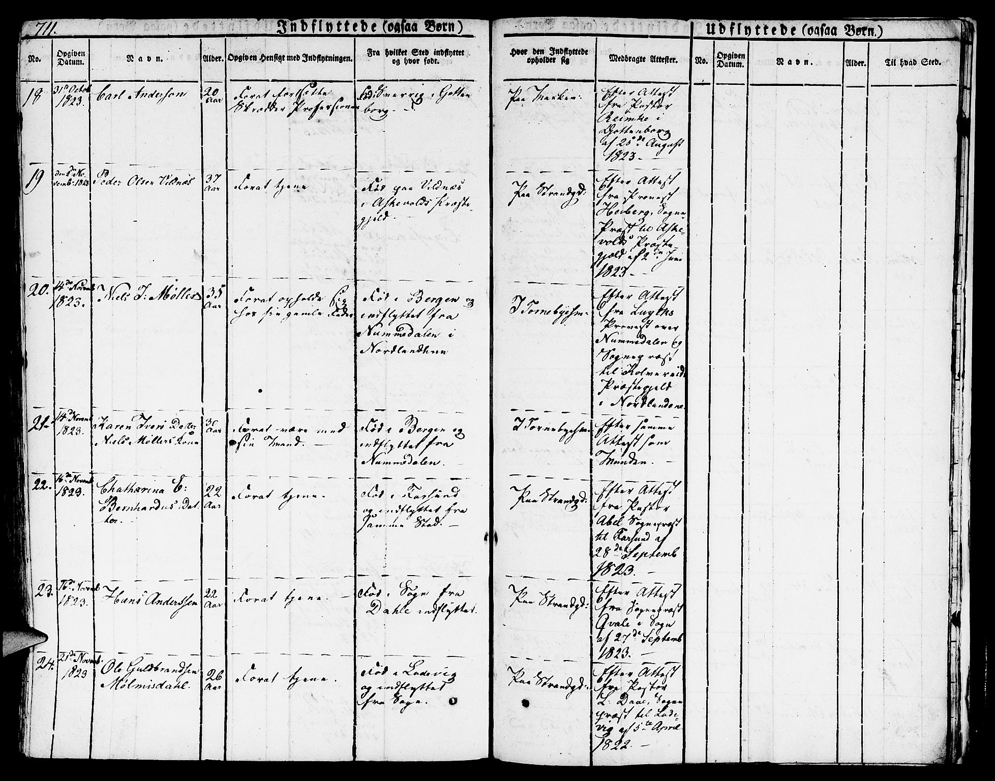 Nykirken Sokneprestembete, AV/SAB-A-77101/H/Hab: Parish register (copy) no. A 5II, 1821-1843, p. 711