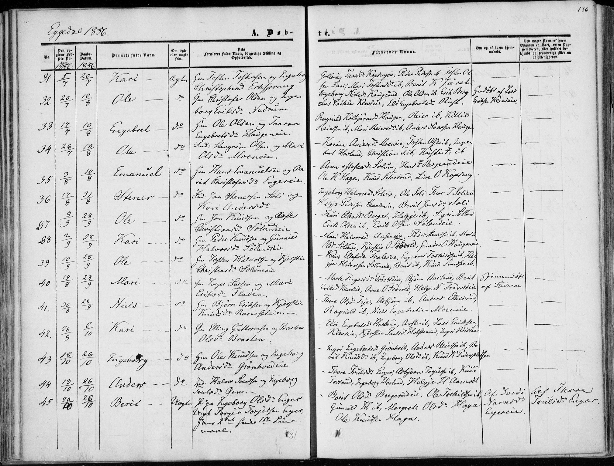 Sigdal kirkebøker, SAKO/A-245/F/Fa/L0008: Parish register (official) no. I 8, 1850-1859, p. 136