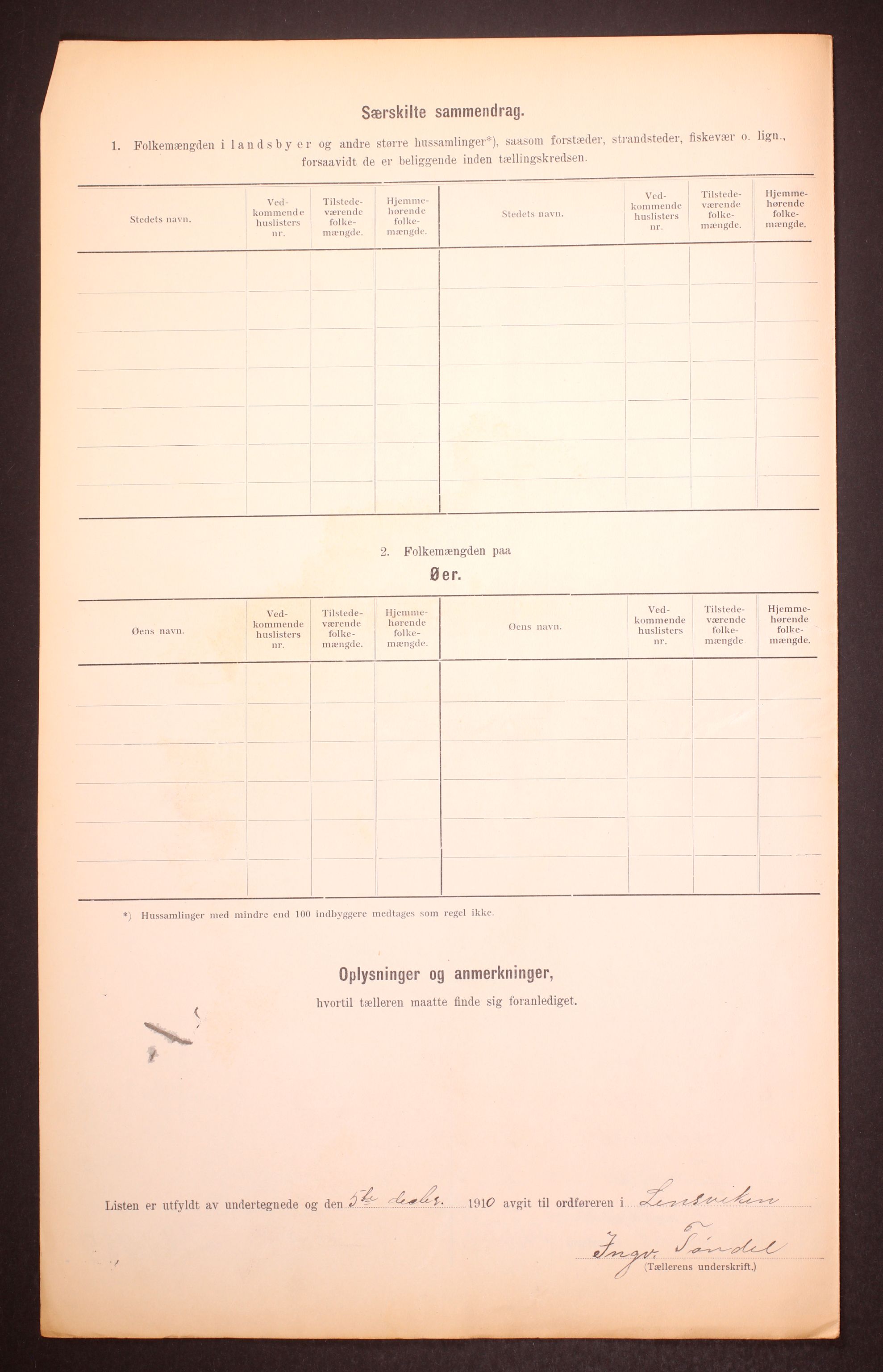 RA, 1910 census for Lensvik, 1910, p. 6