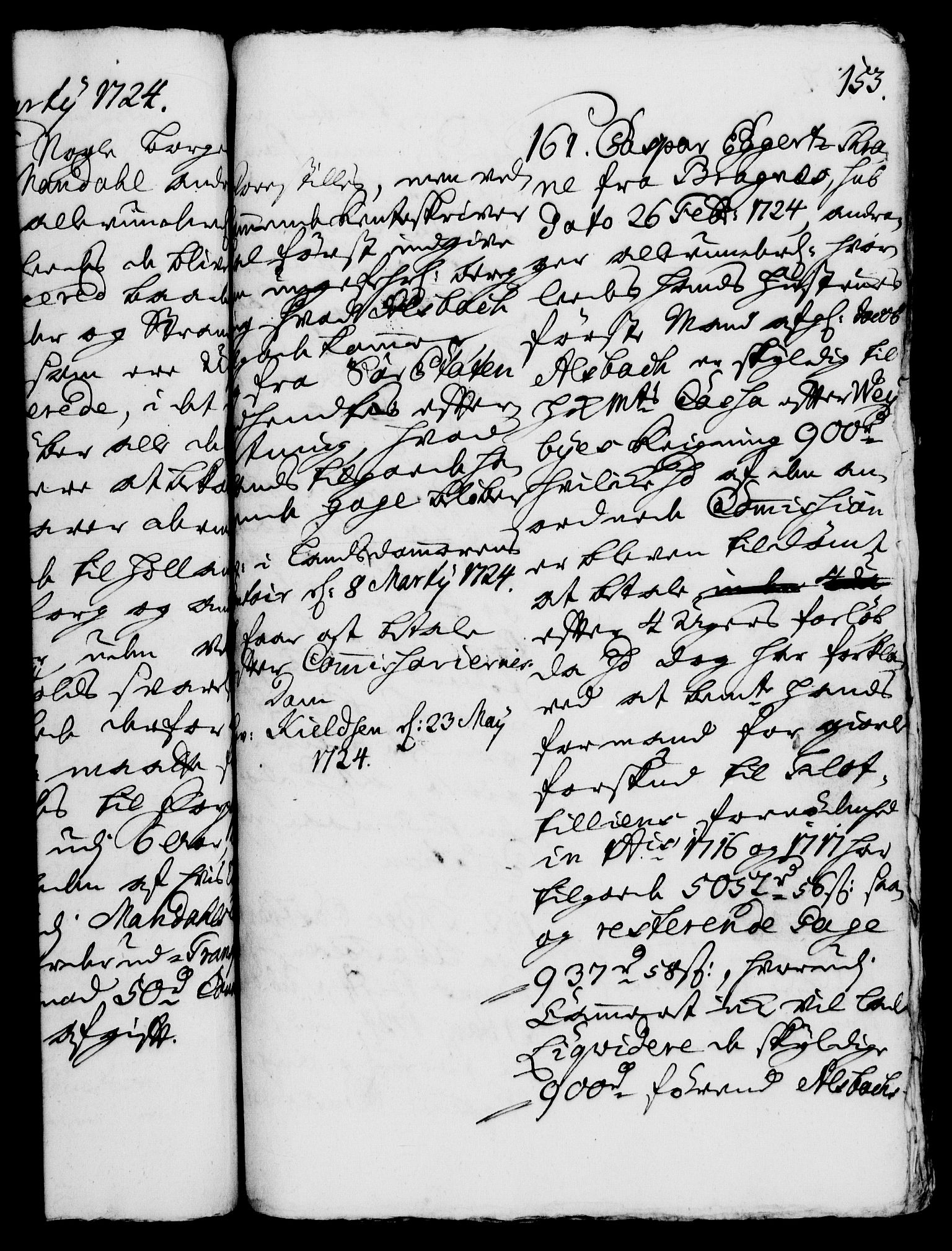 Rentekammeret, Kammerkanselliet, AV/RA-EA-3111/G/Gh/Gha/L0006: Norsk ekstraktmemorialprotokoll (merket RK 53.51), 1723-1724, p. 153