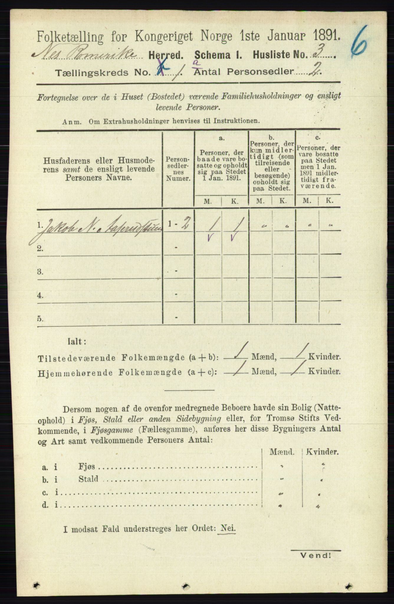 RA, 1891 census for 0236 Nes, 1891, p. 47