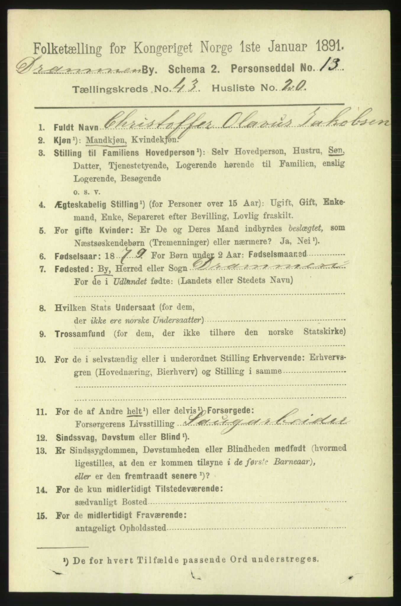 RA, 1891 census for 0602 Drammen, 1891, p. 25390