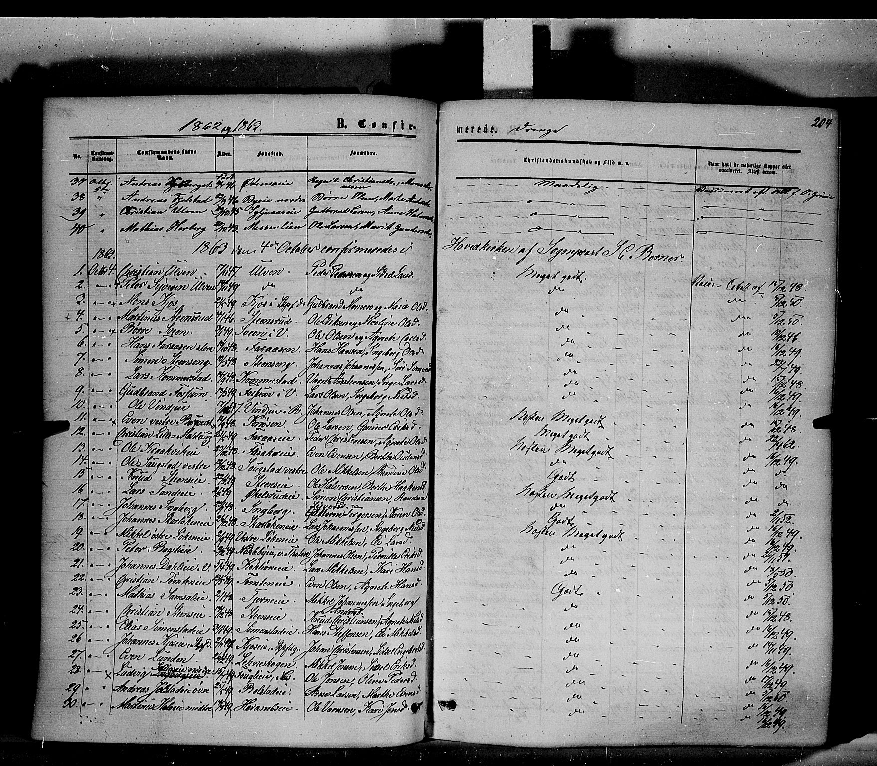 Ringsaker prestekontor, AV/SAH-PREST-014/K/Ka/L0010: Parish register (official) no. 10, 1861-1869, p. 204