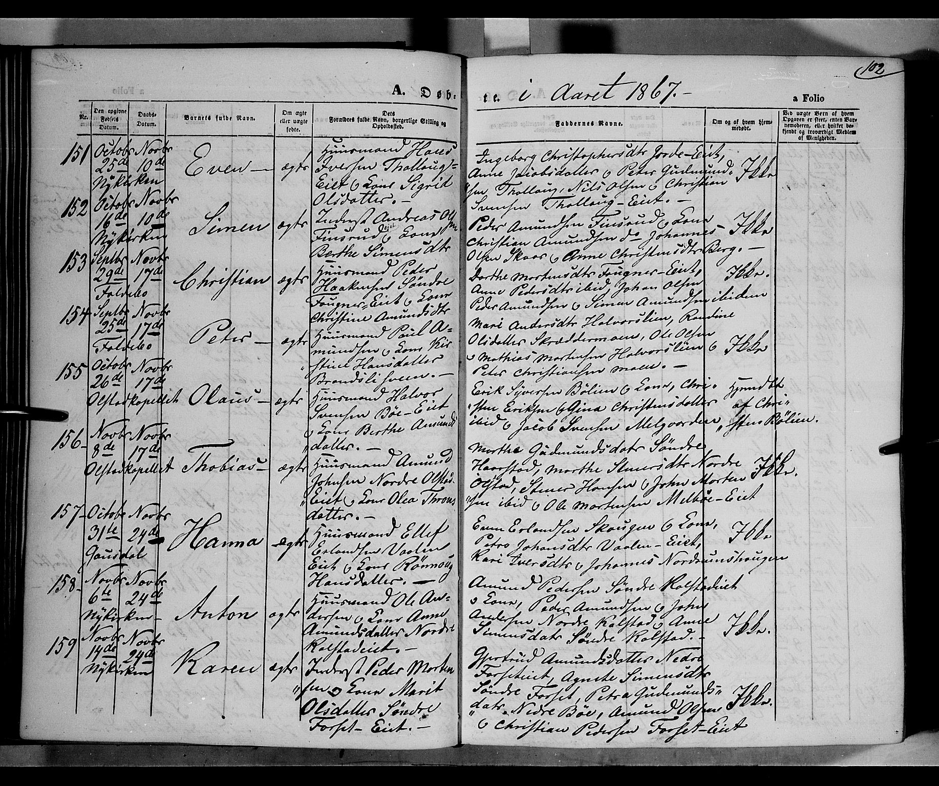 Gausdal prestekontor, AV/SAH-PREST-090/H/Ha/Haa/L0009: Parish register (official) no. 9, 1862-1873, p. 102