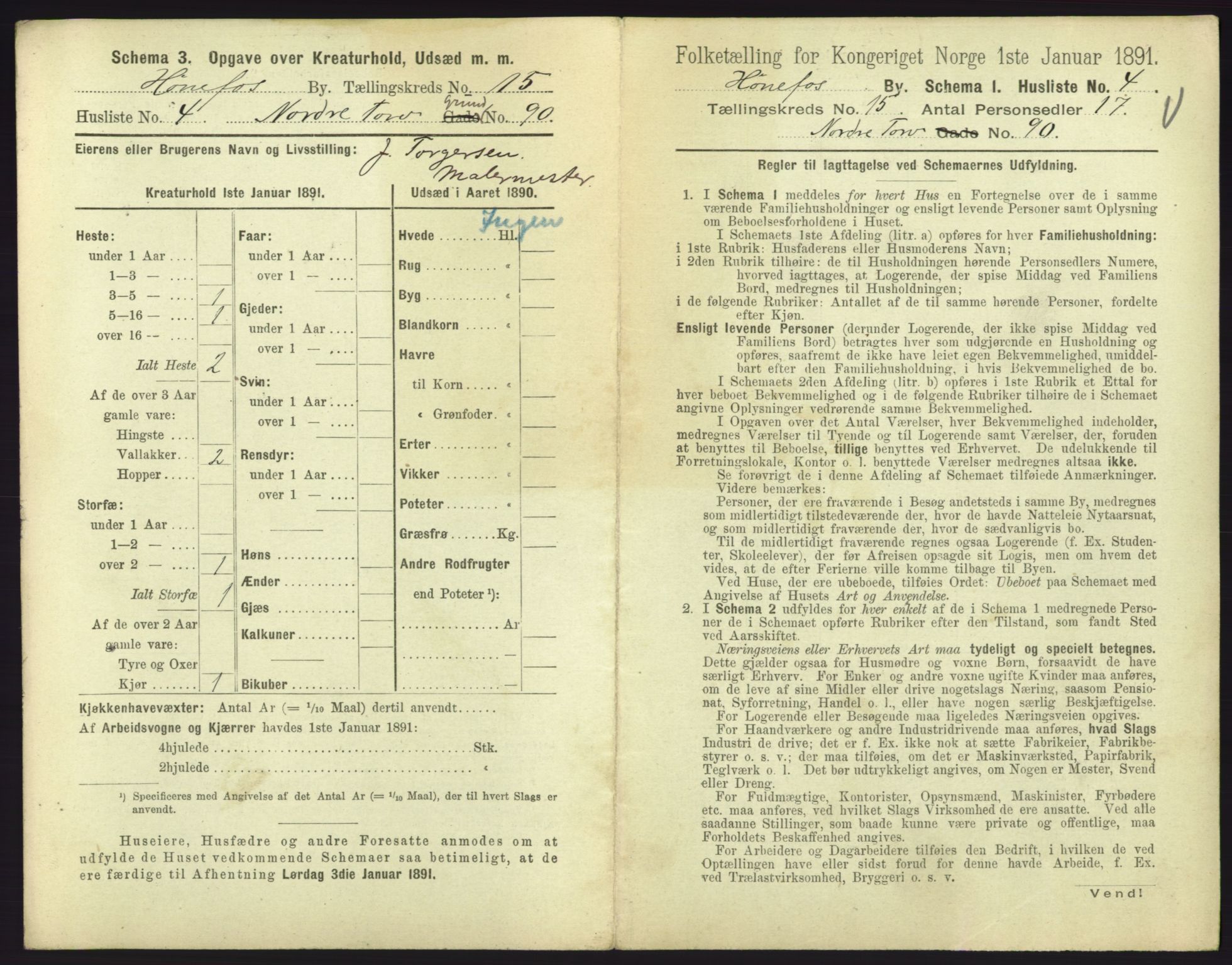 RA, 1891 census for 0601 Hønefoss, 1891, p. 325