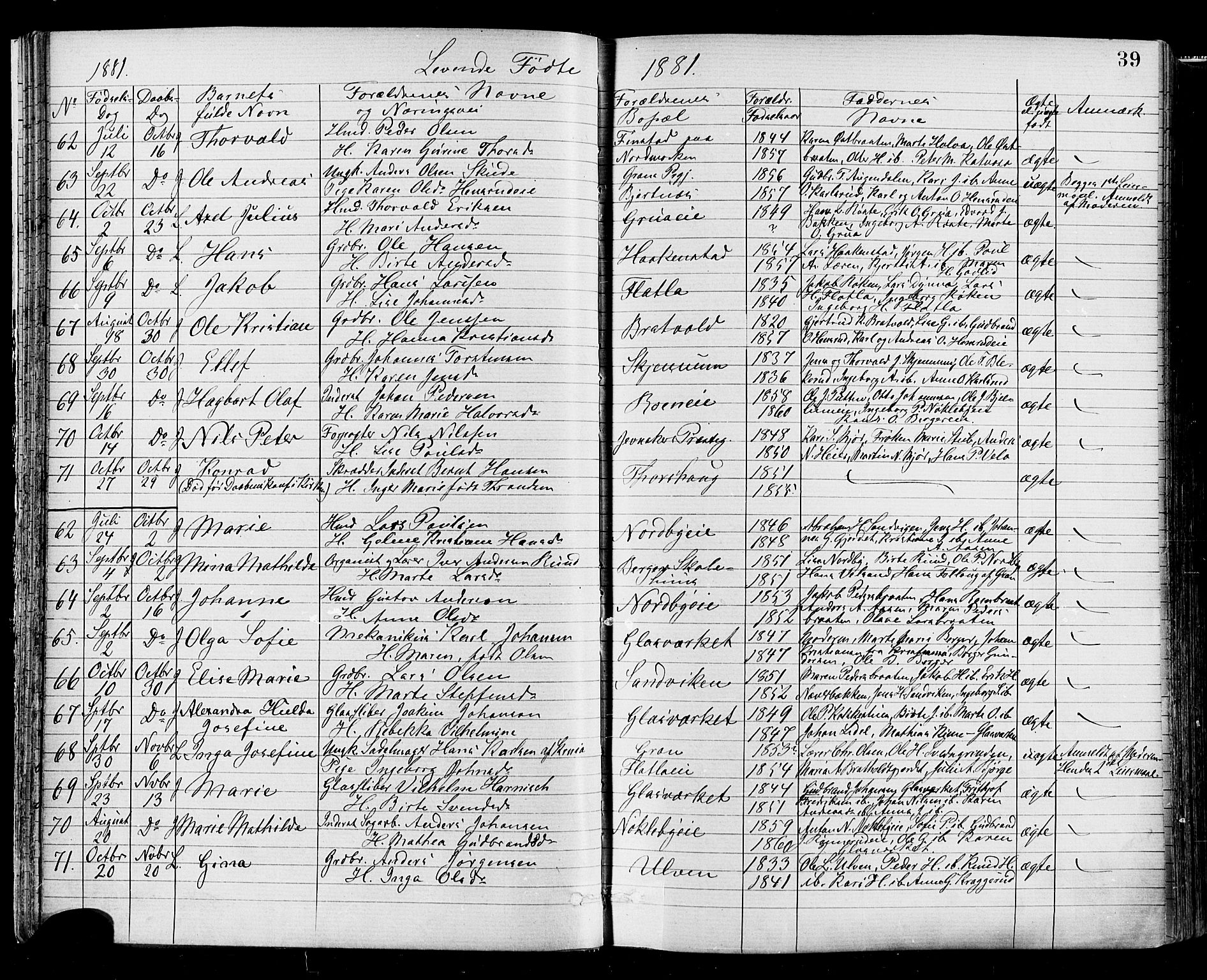 Jevnaker prestekontor, AV/SAH-PREST-116/H/Ha/Haa/L0008: Parish register (official) no. 8, 1877-1890, p. 39