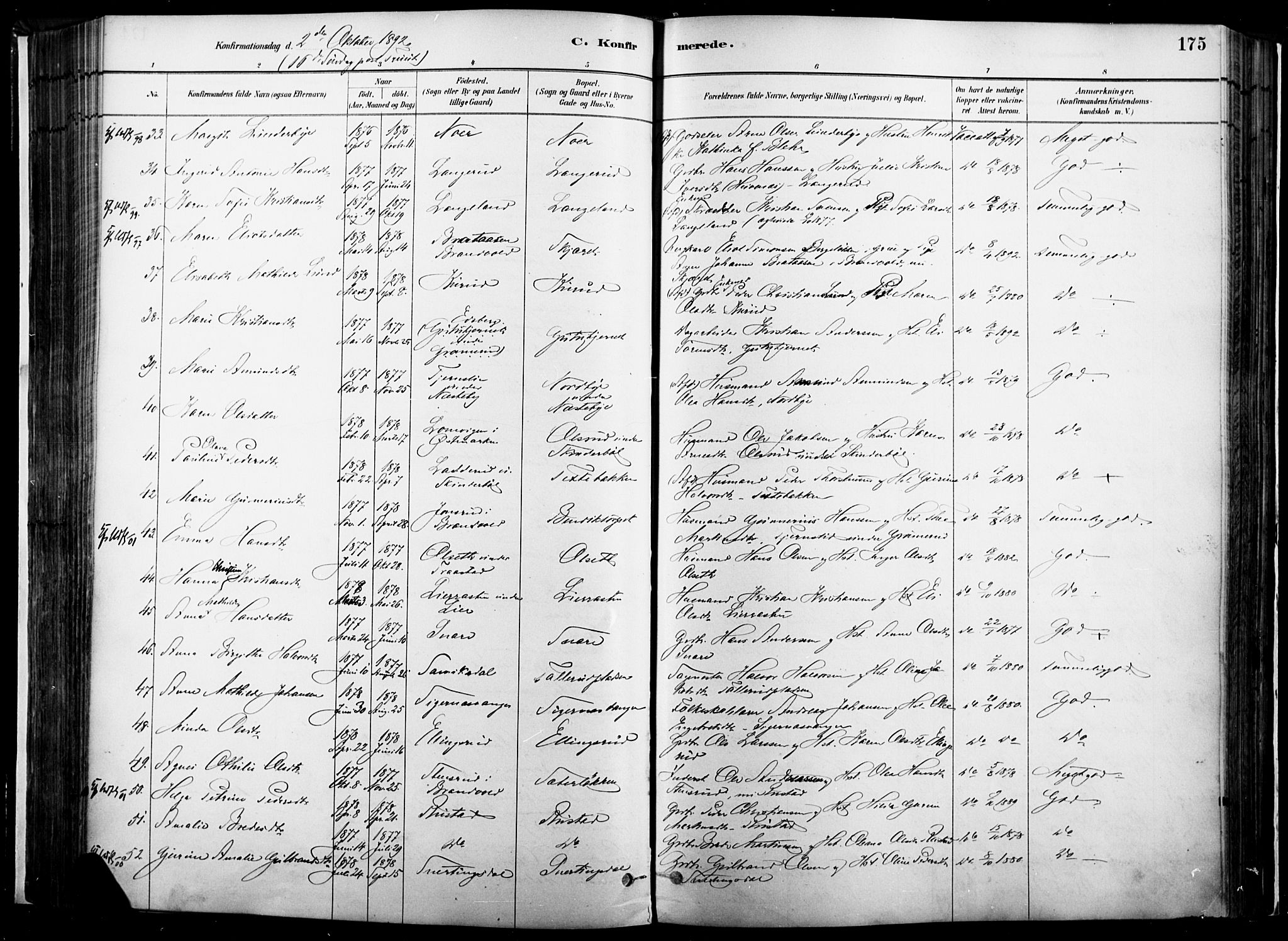 Vinger prestekontor, AV/SAH-PREST-024/H/Ha/Haa/L0014: Parish register (official) no. 14, 1881-1900, p. 175