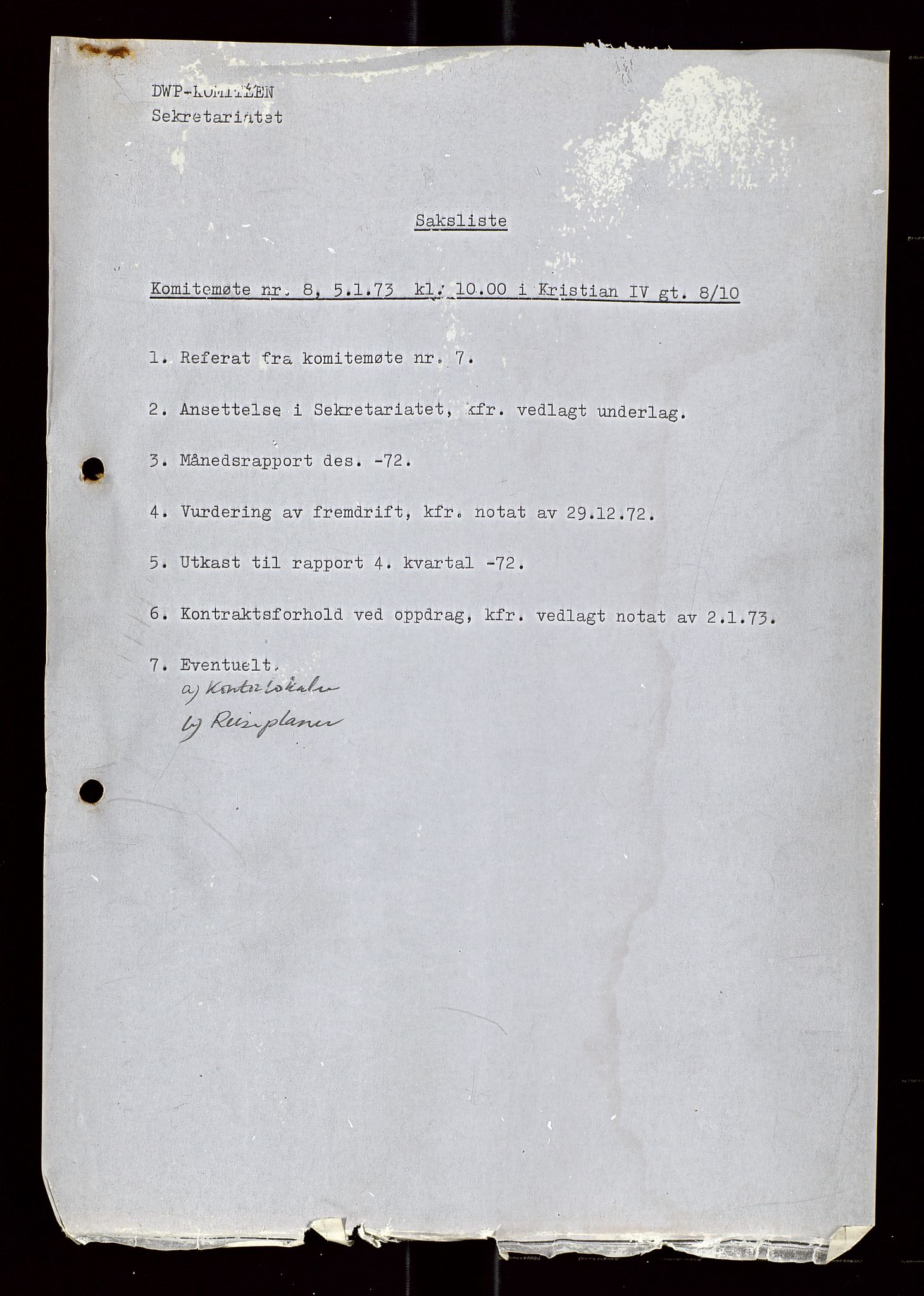 Industridepartementet, Oljekontoret, AV/SAST-A-101348/Di/L0004: DWP, møter, komite`møter, 761 forskning/teknologi, 1972-1975, p. 254