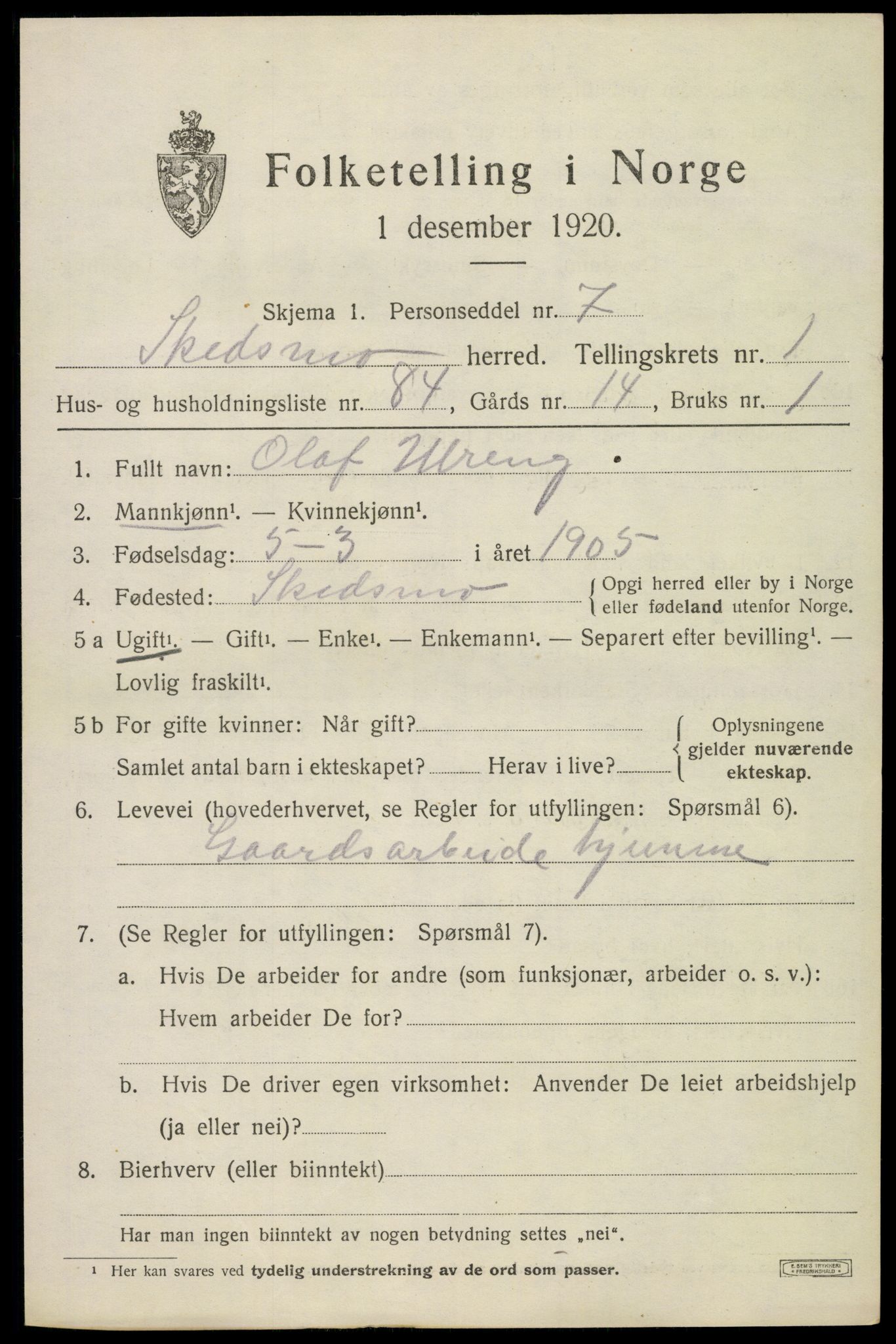 SAO, 1920 census for Skedsmo, 1920, p. 2469