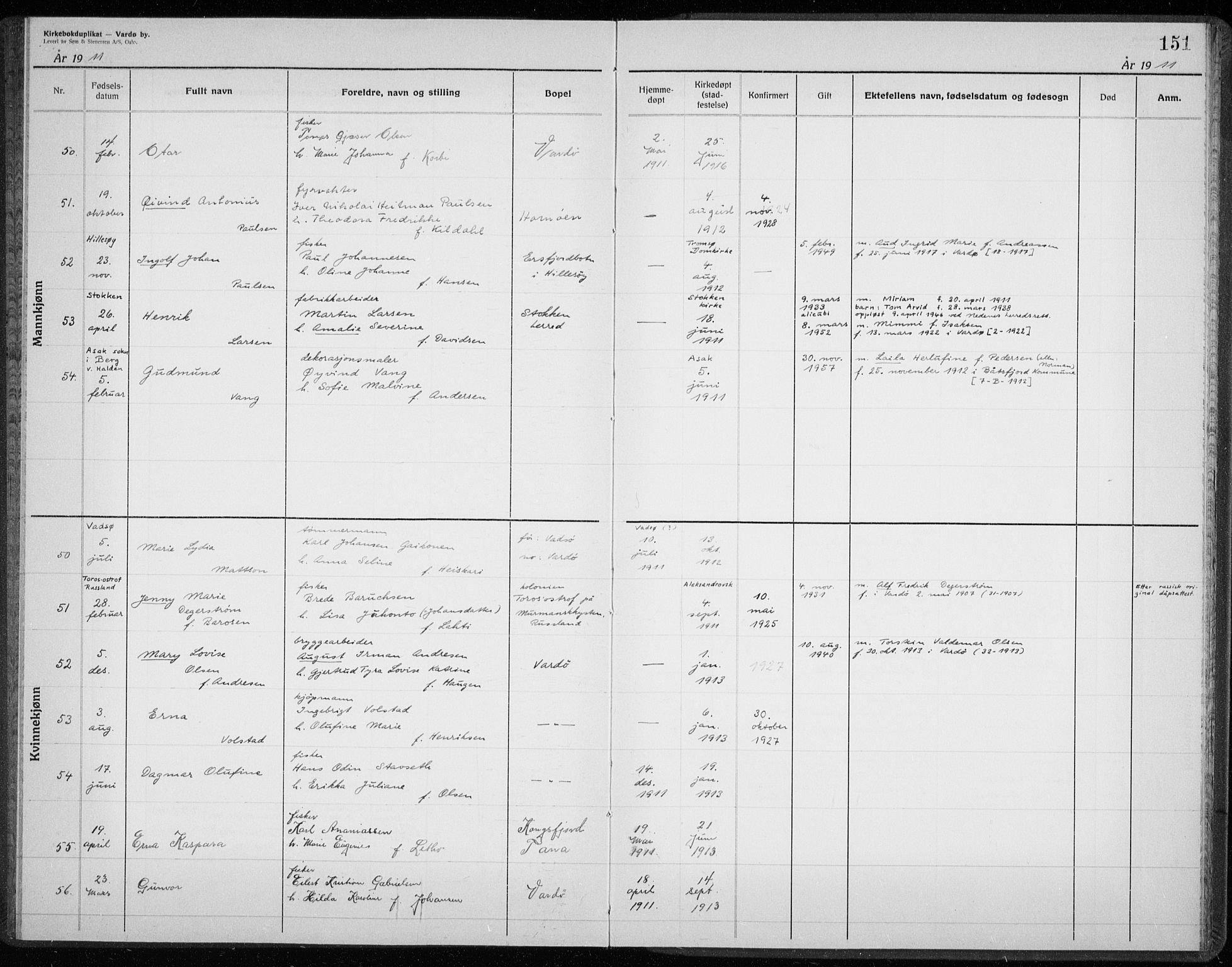 Vardø sokneprestkontor, AV/SATØ-S-1332/H/Hc/L0001kirkerekon: Other parish register no. 1, 1900-1914, p. 151