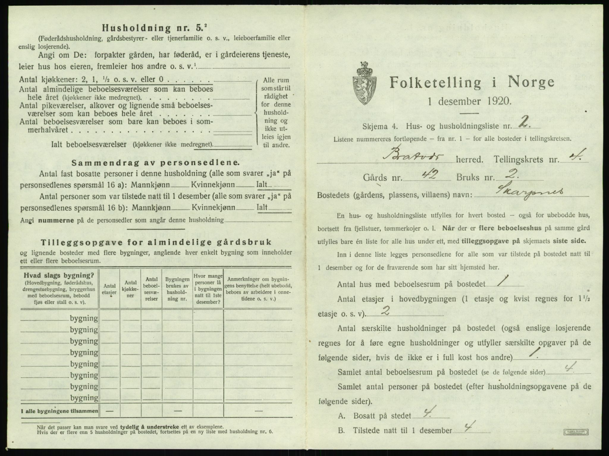 SAT, 1920 census for Brattvær, 1920, p. 192