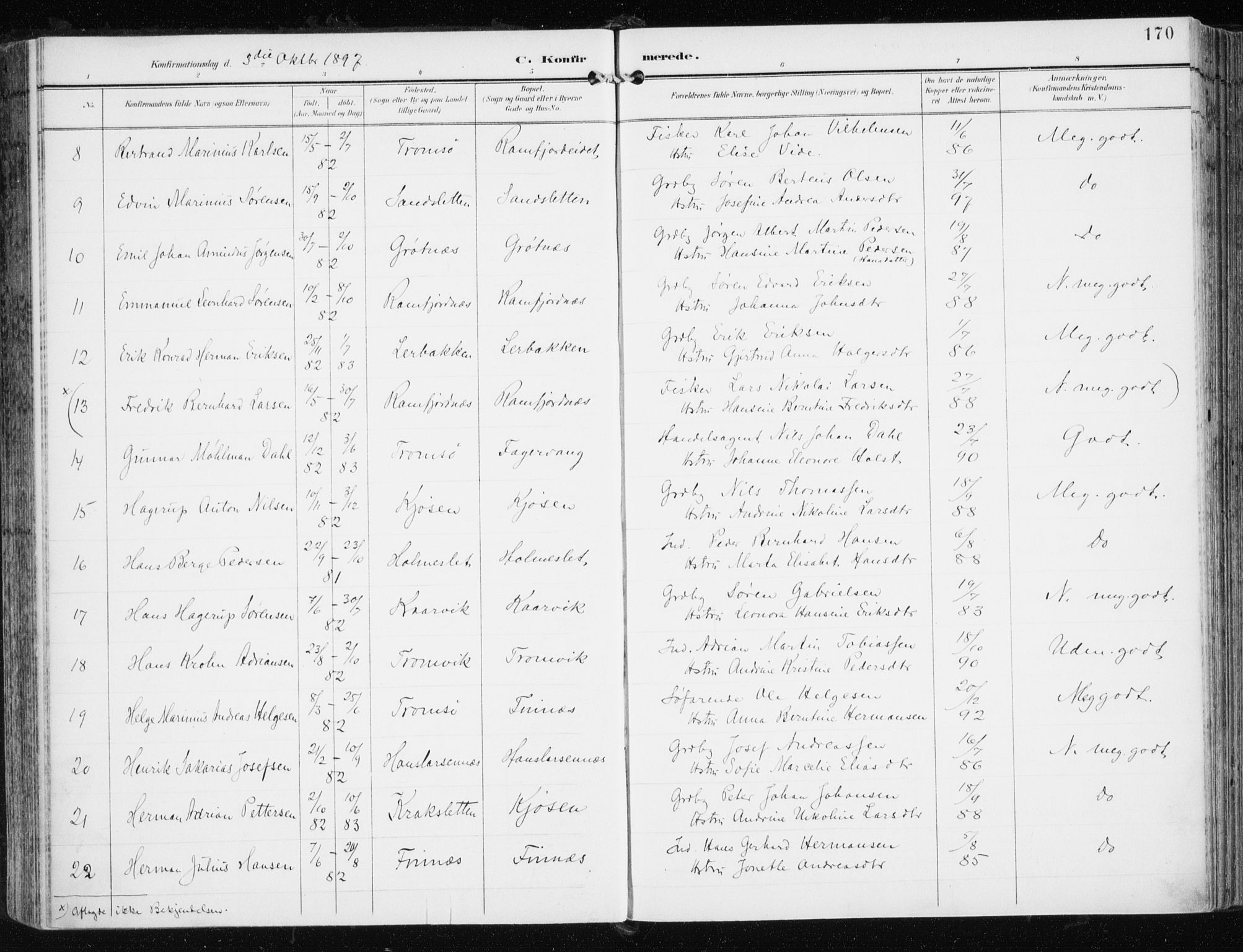 Tromsøysund sokneprestkontor, AV/SATØ-S-1304/G/Ga/L0006kirke: Parish register (official) no. 6, 1897-1906, p. 170