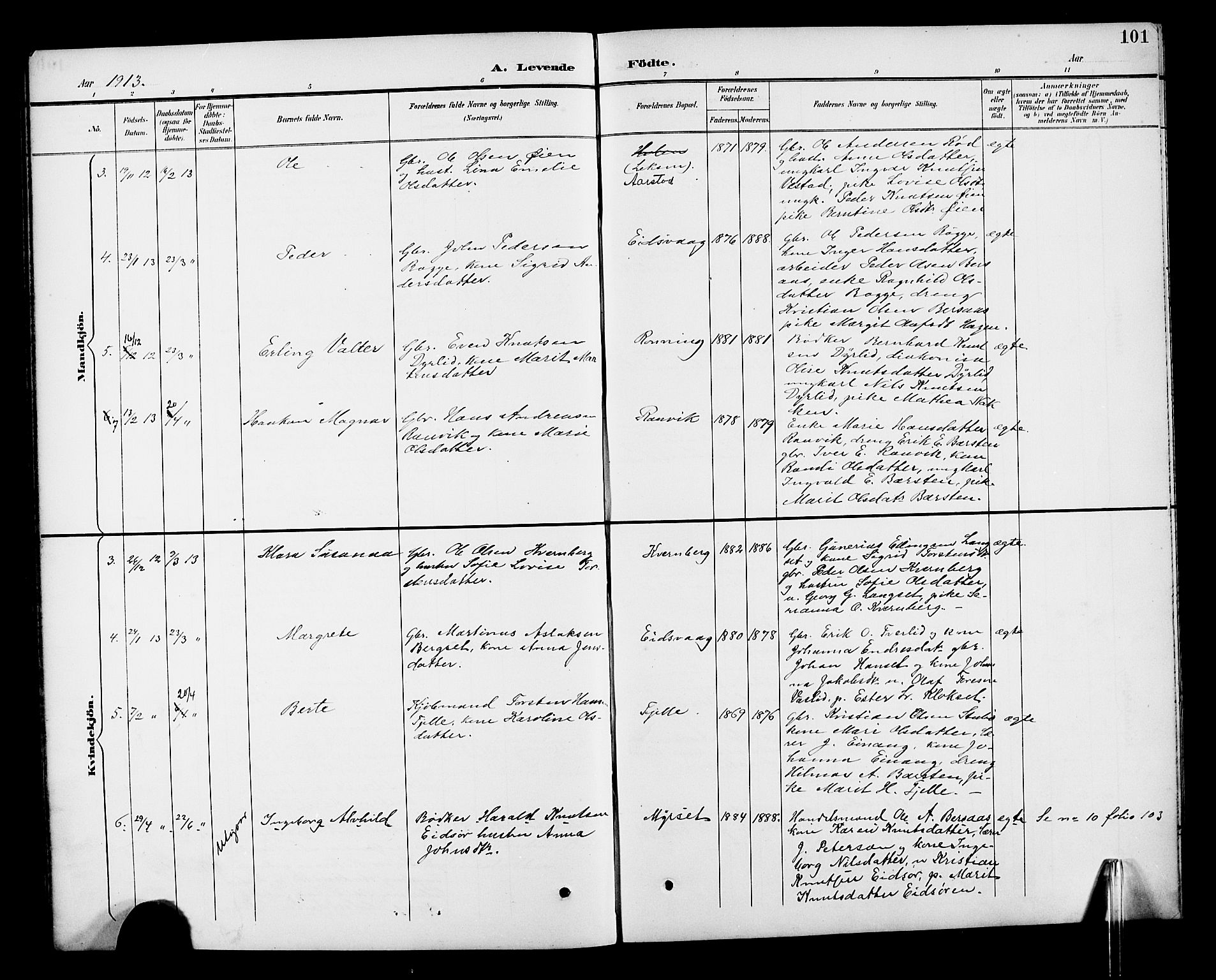 Ministerialprotokoller, klokkerbøker og fødselsregistre - Møre og Romsdal, AV/SAT-A-1454/551/L0632: Parish register (copy) no. 551C04, 1894-1920, p. 101