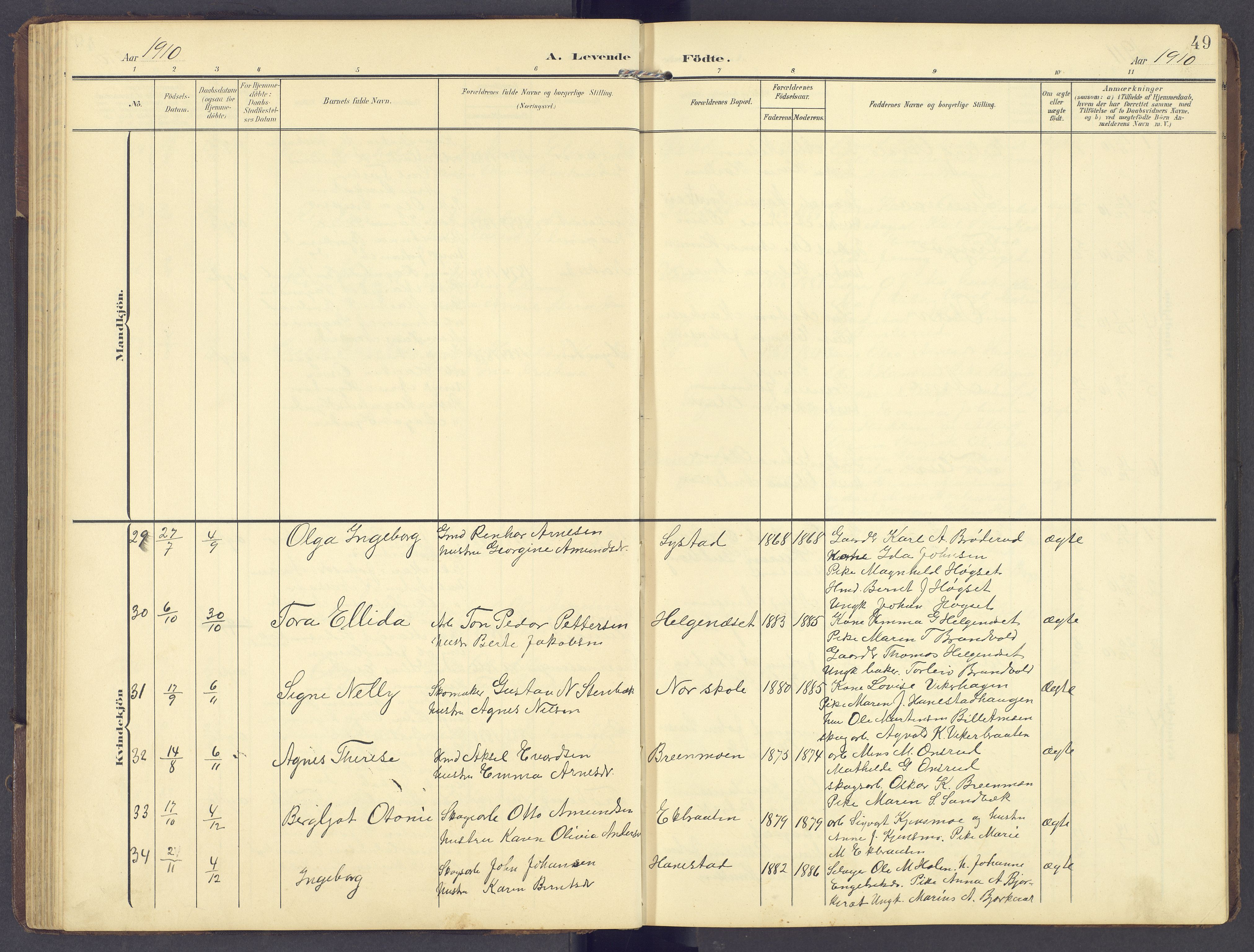 Brandval prestekontor, AV/SAH-PREST-034/H/Ha/Hab/L0003: Parish register (copy) no. 3, 1904-1917, p. 49