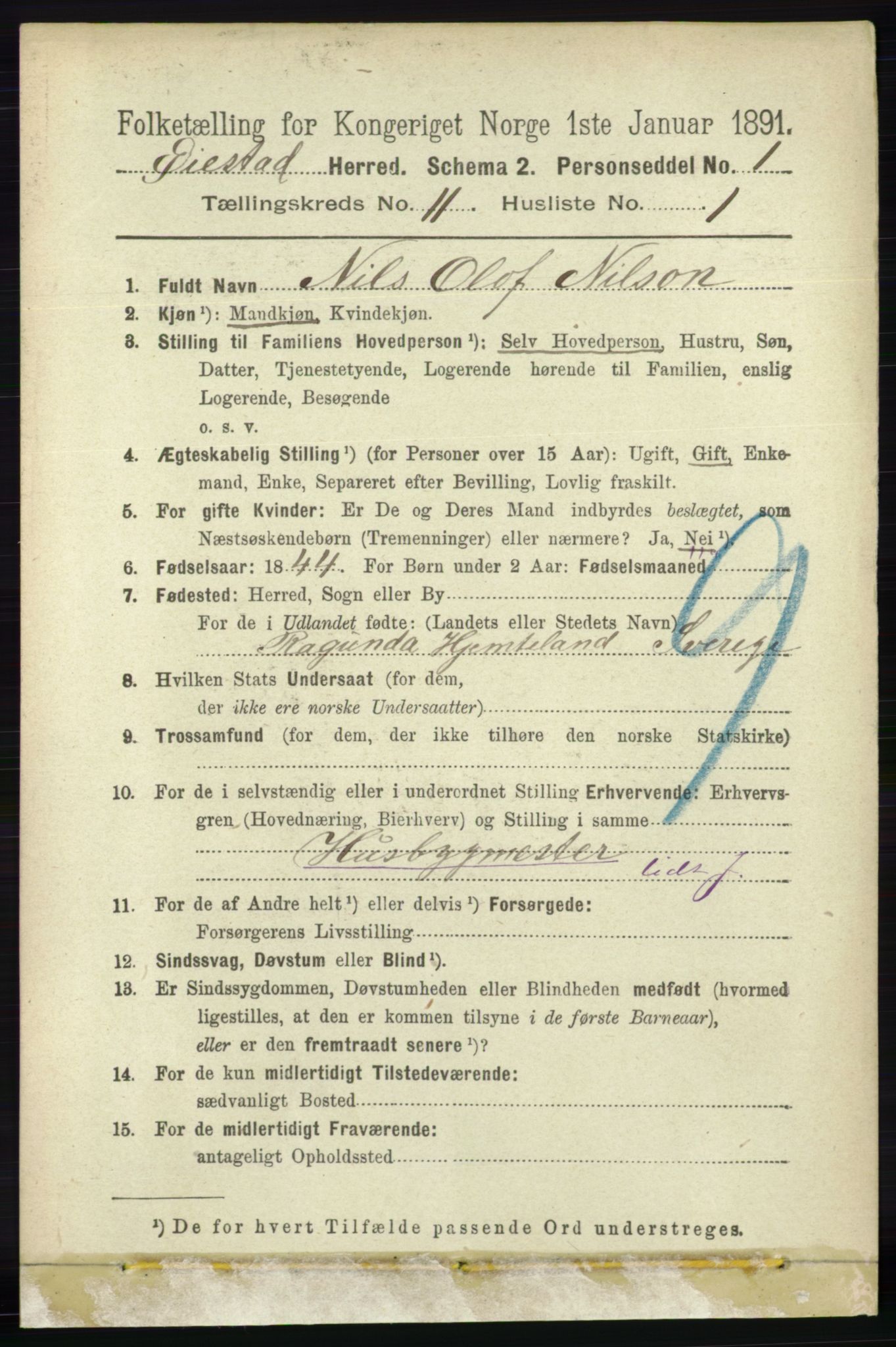 RA, 1891 census for 0920 Øyestad, 1891, p. 4812