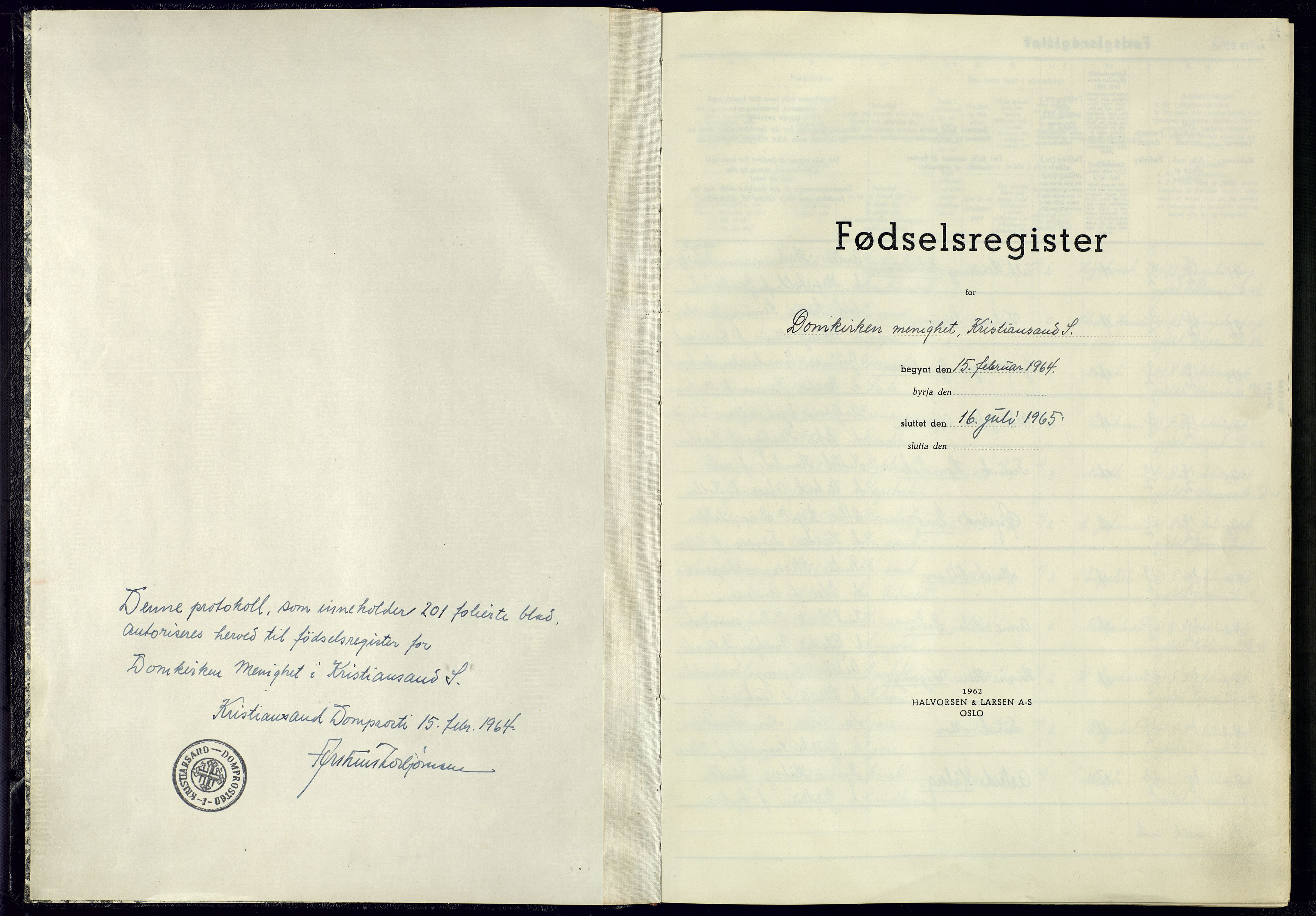 Kristiansand domprosti, SAK/1112-0006/J/Jc/L0016: Birth register no. A-VI-60, 1964-1965